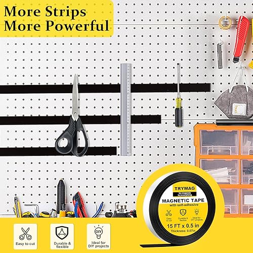 Miniatura 7 de TRYMAG Cinta magnética flexible, tiras de cinta magnética flexible con fuerte respaldo autoadhesivo perfecto para refrigerador, oficina, pizarra de