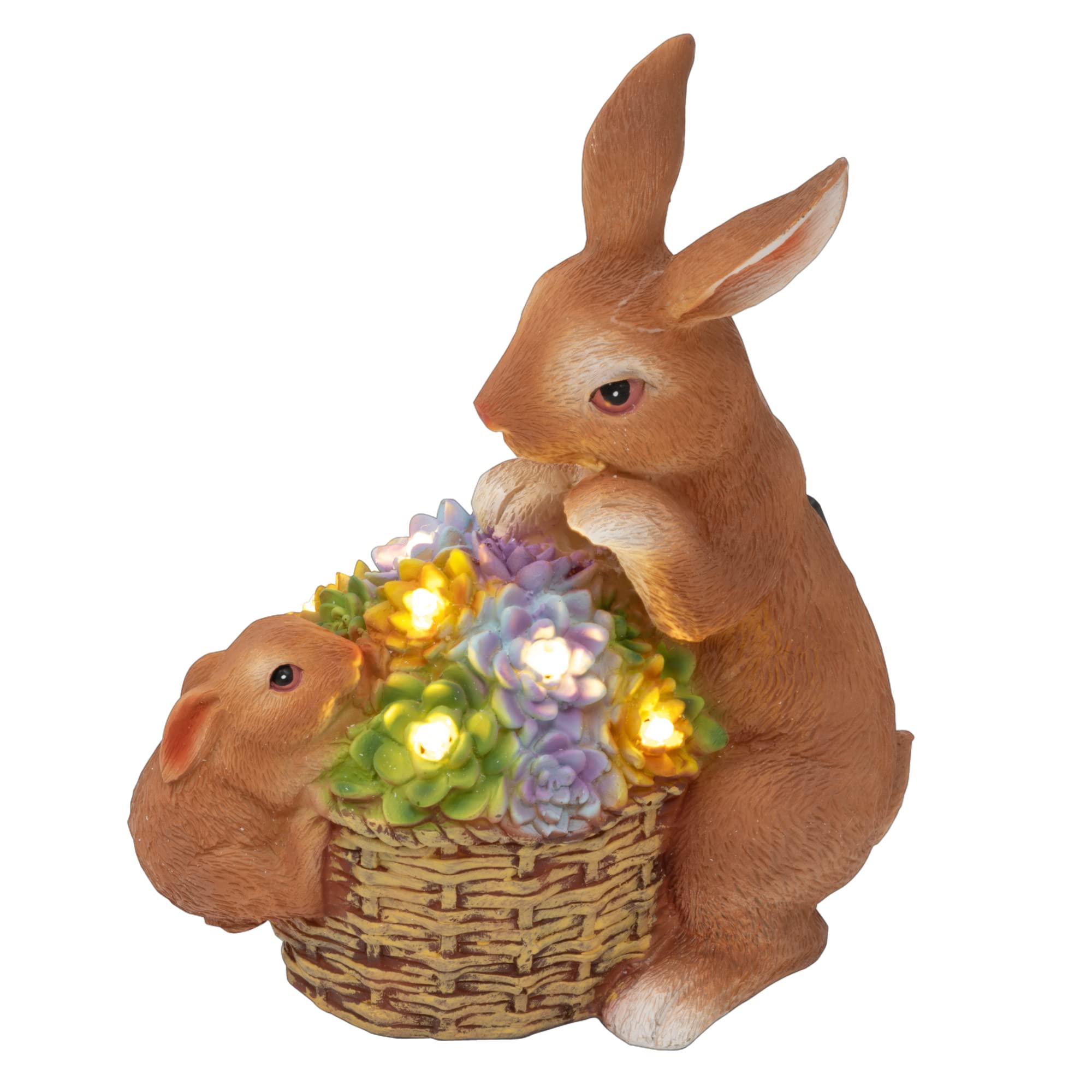 GloBrite Outdoor Rabbits with Flower Basket Statue | Garden Ornaments outdoor | Waterproof Resin Sculpture with Solar Light, Animal Figurine for Yard Lawn Home Decoration Gift | |Grave Decorations