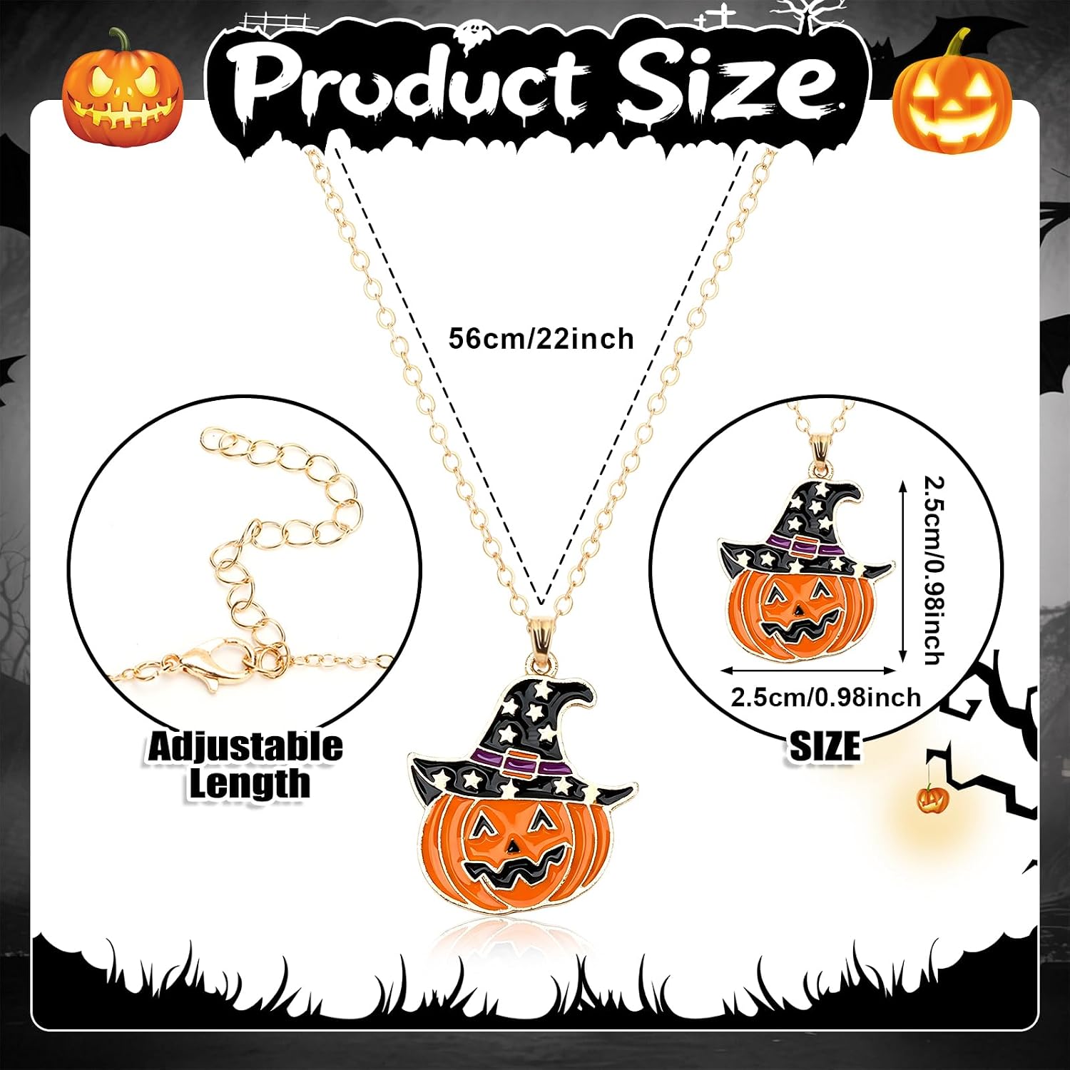 DTOFOOT 24Pcs Halloween Necklace Bulk Enamel Pumpkin Ghost Pendant Jewelry