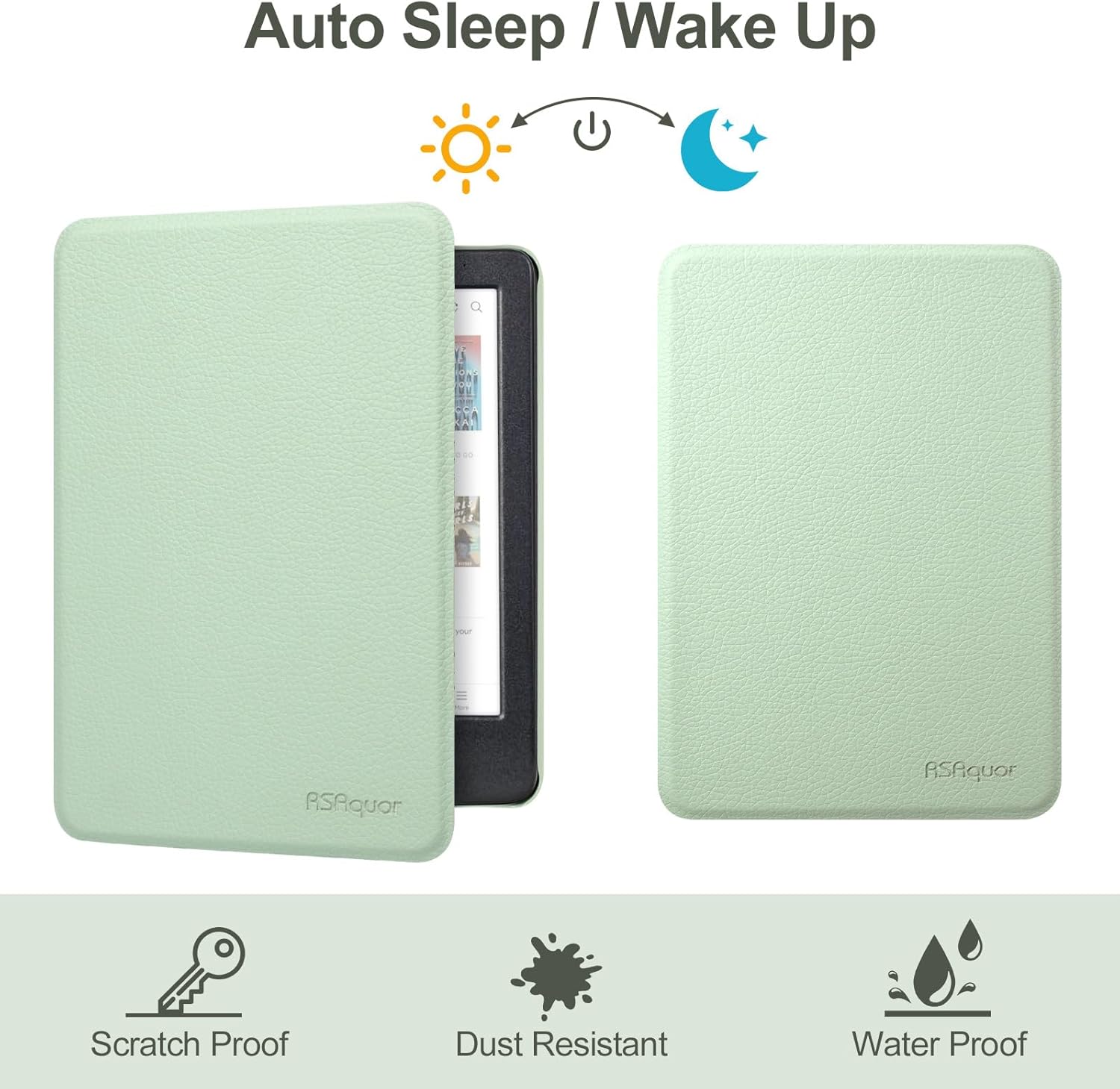 RSAquar 6" Kobo Clara Colour | BW | 2E Case with Hand Strap – Slim Protective Cover with Auto Sleep/Wake, Sage