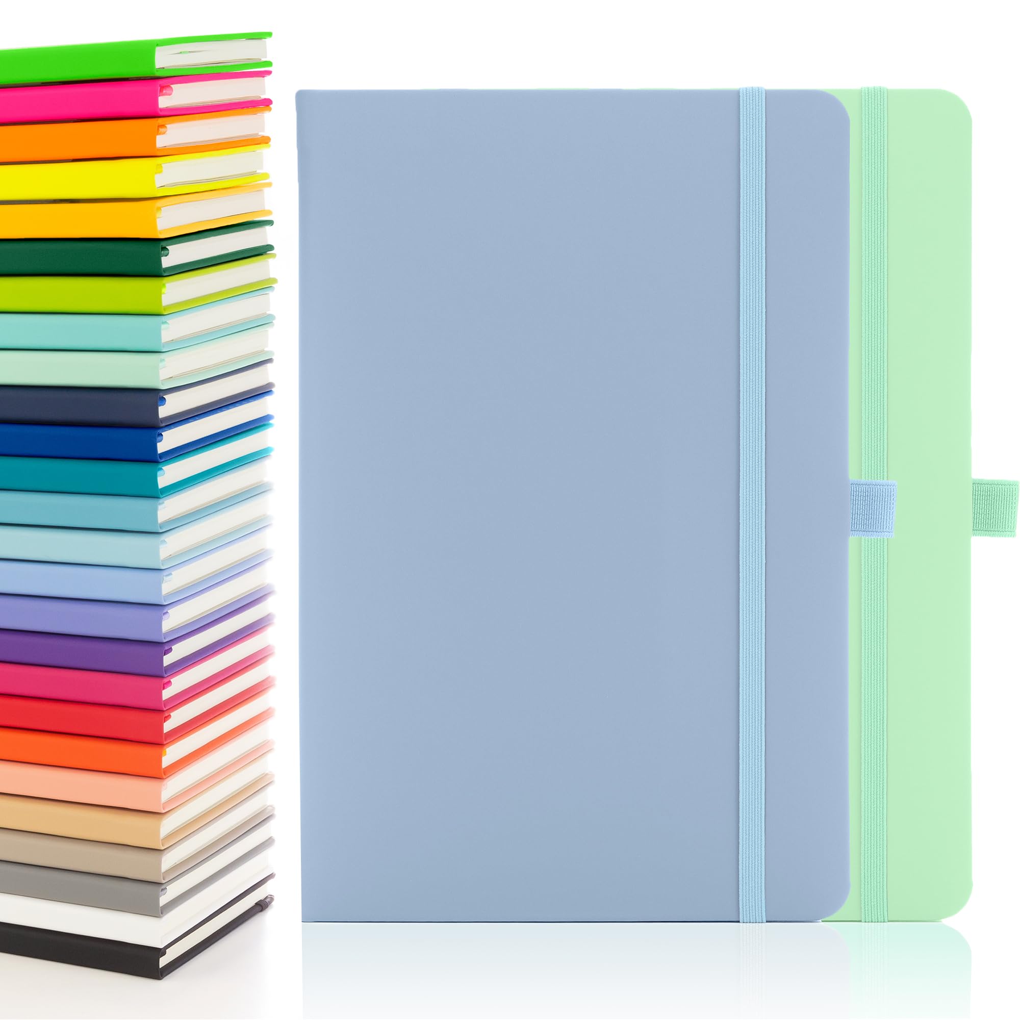 Notes London 2 x Eco A5 Notebook with Lined Pages, Pen Loop, Ribbon, Date Marks and Paper Pocket, Medium Hardback Journal