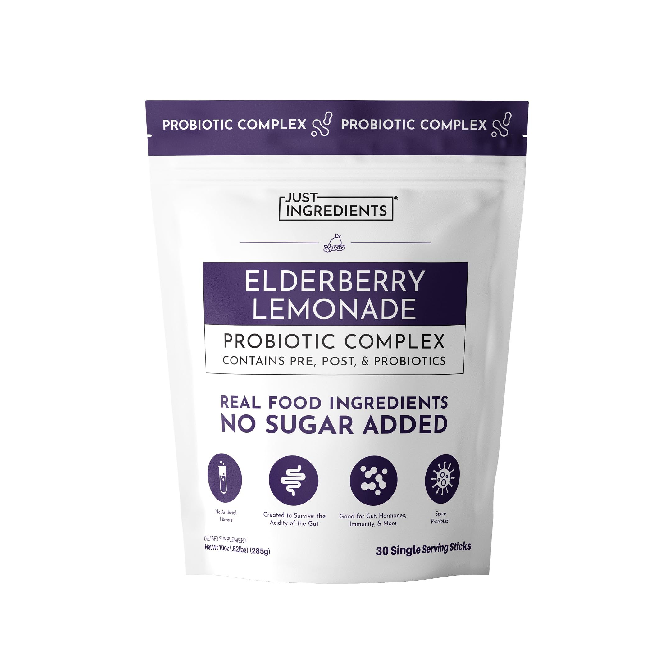 JUST INGREDIENTS Elderberry Lemonade Probiotic - 3-in-1-30 Sticks