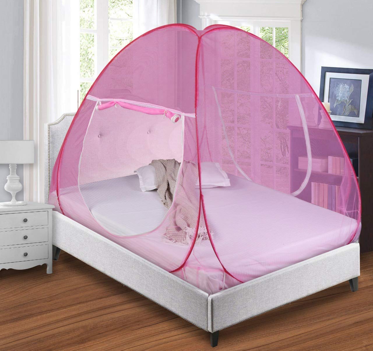 Kuber Industries Mosquito Net For Double Bed|Easily Foldable Machardani|Nylon Strong Net|King Queen Size & Corrosion Resistant|Size 200 x 200 x 145 CM (Pink) (B083MDKVG8) Amazon Price History, Amazon Price Tracker