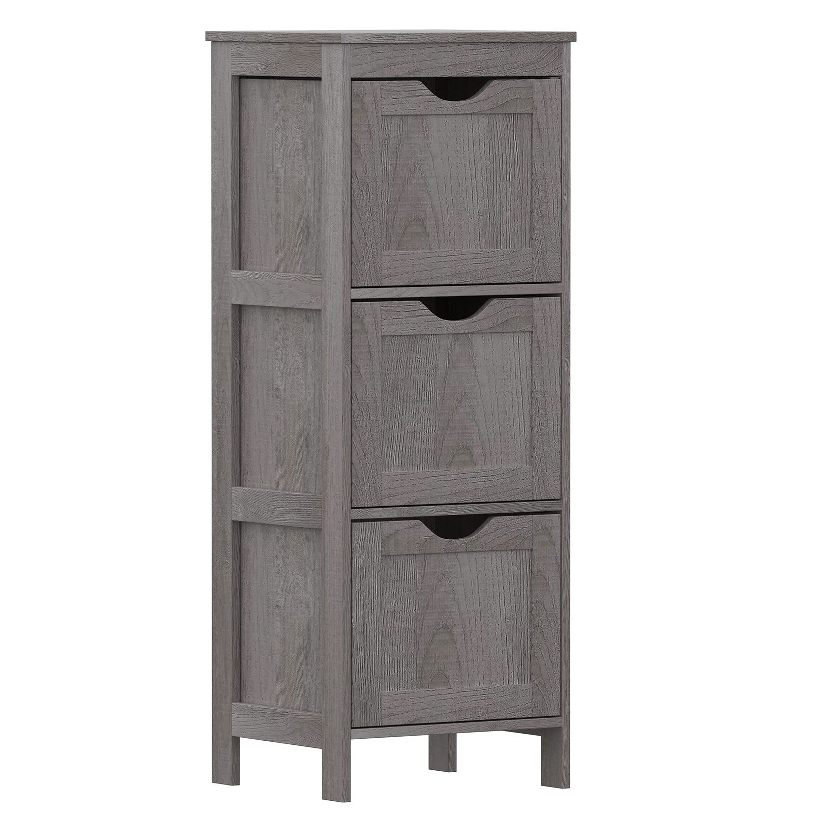 Reettic Narrow Bathroom Storage Cabinet with 3 Removable Drawers, DIY, Freestanding Side Storage Organizer for Bedroom, Living Room, Entryway, 11.8" L x 11.8" W x 35" H, Grey BYSG102G