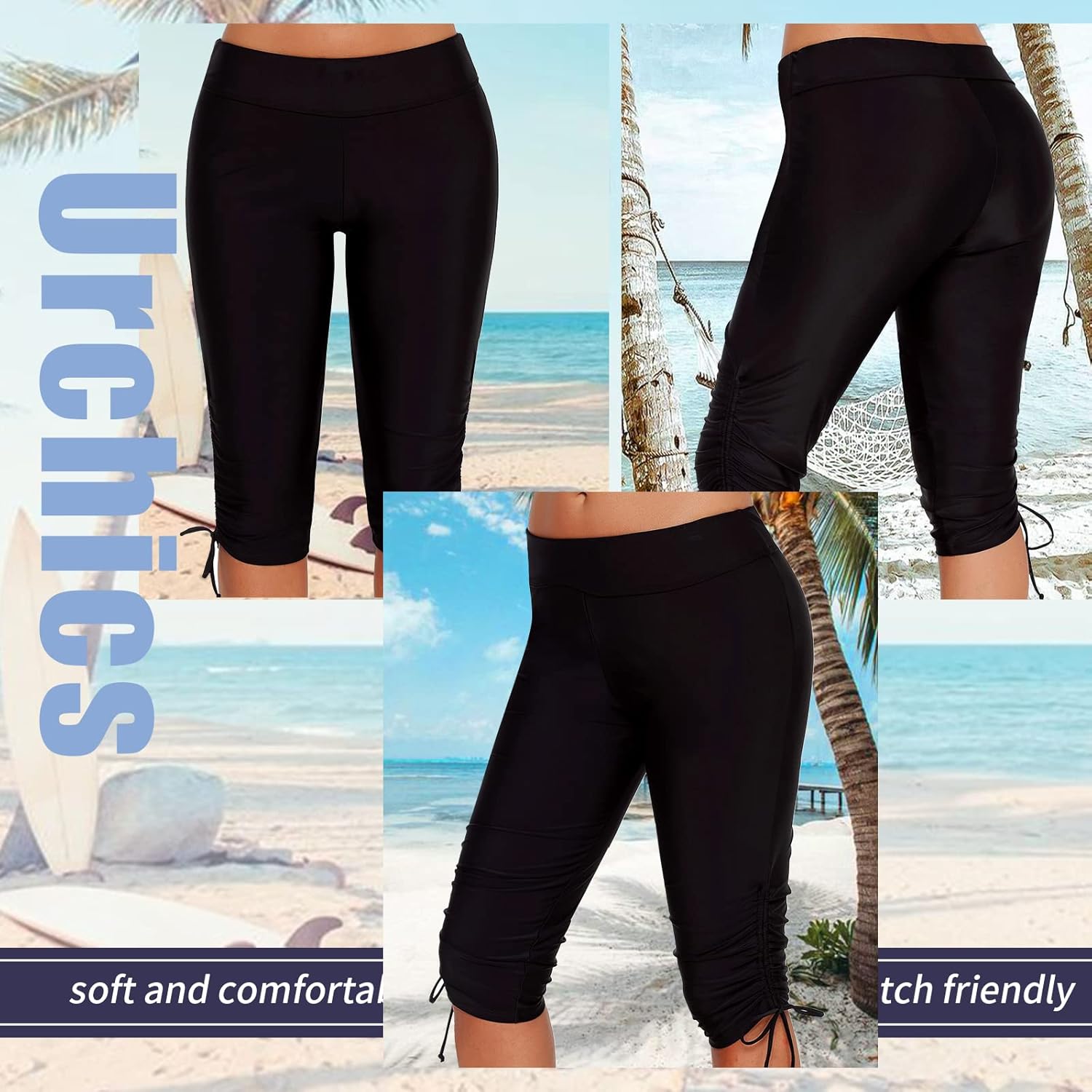 Urchics Womens Plus Size Rash Guard Capris High Waist Swimwear Bottoms Long Swim Shorts Tankini Bottom Swim Lengging - Image 4