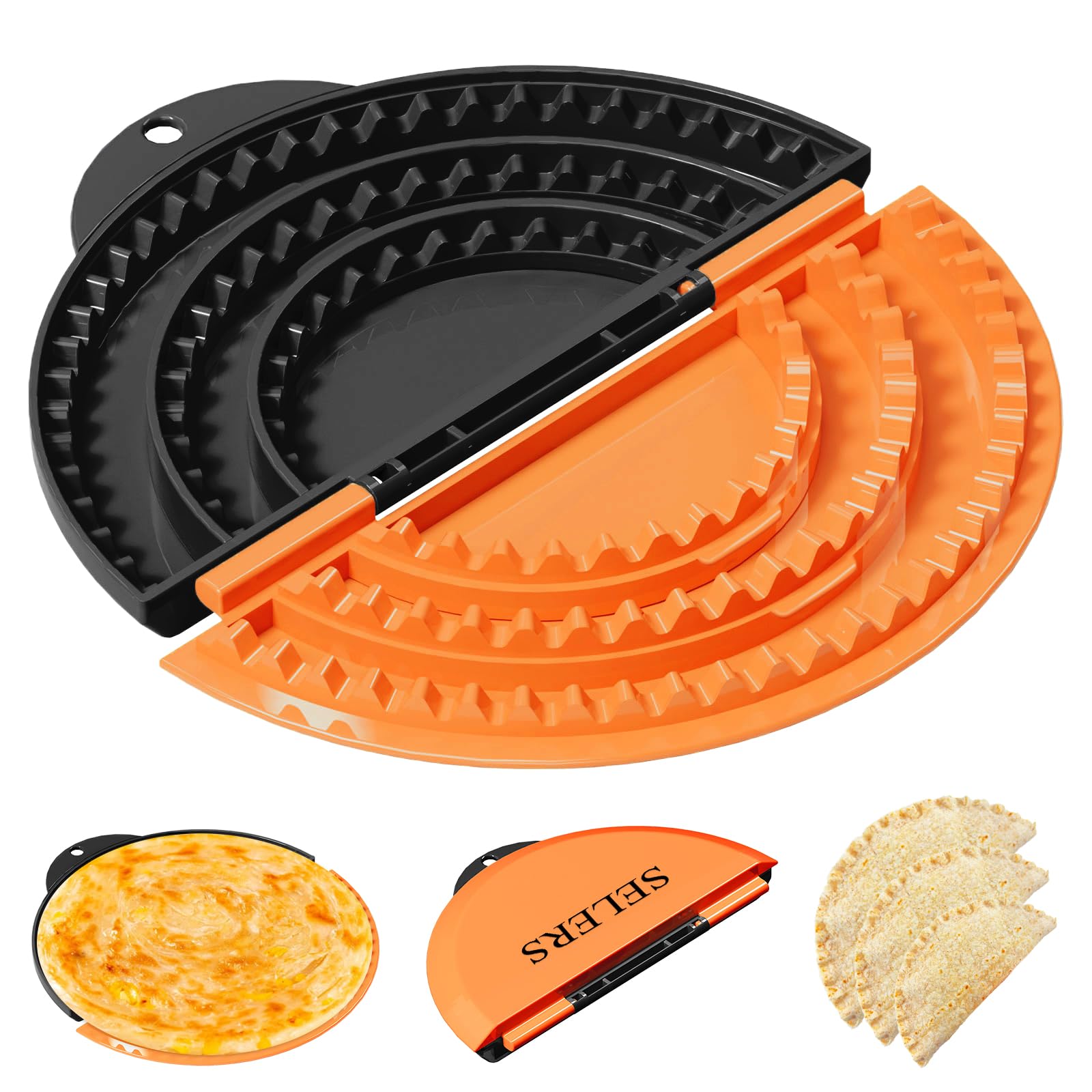 Tortilla Sealer,SELERS,Tacos Tortilla Crimper Maker Large,Removable & Adjustable,Quesadilla Crimper for 4''-12'' Wraps, Burritos,Pasties,Tortilla,Dumplings,Sandwich,Black Orange (4"+6"+8")-image-40