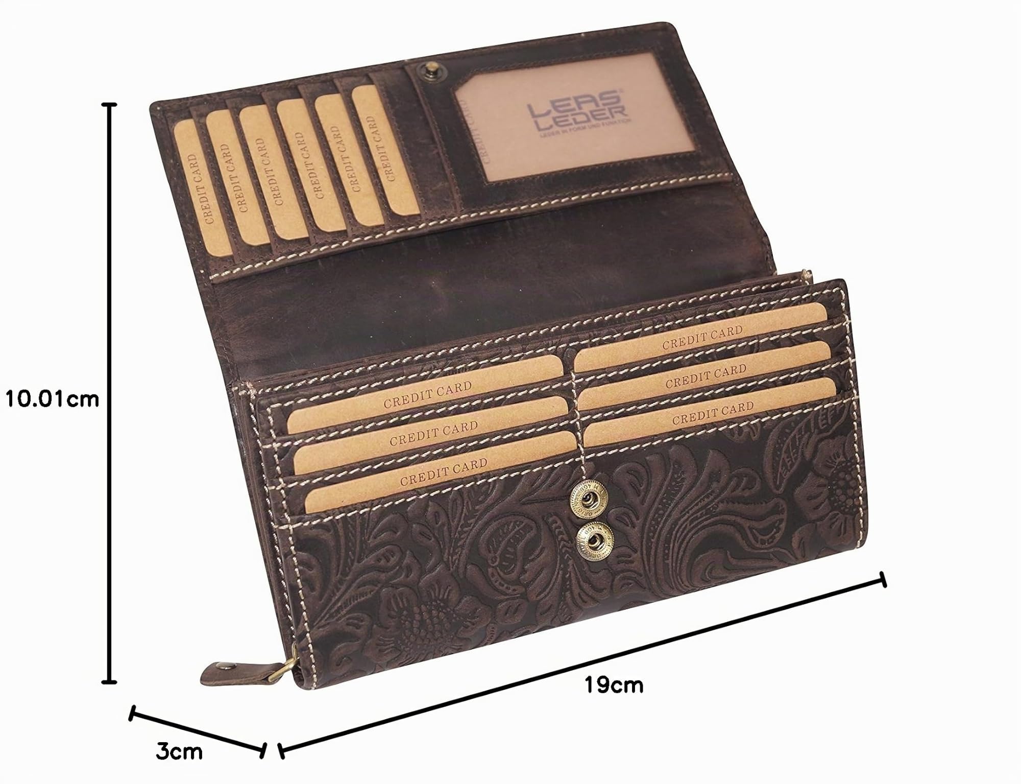 LEAS Große Damenlangbörse Natur RFID Schutz Echt-Leder, Dunkelbraun Vintage-Collection