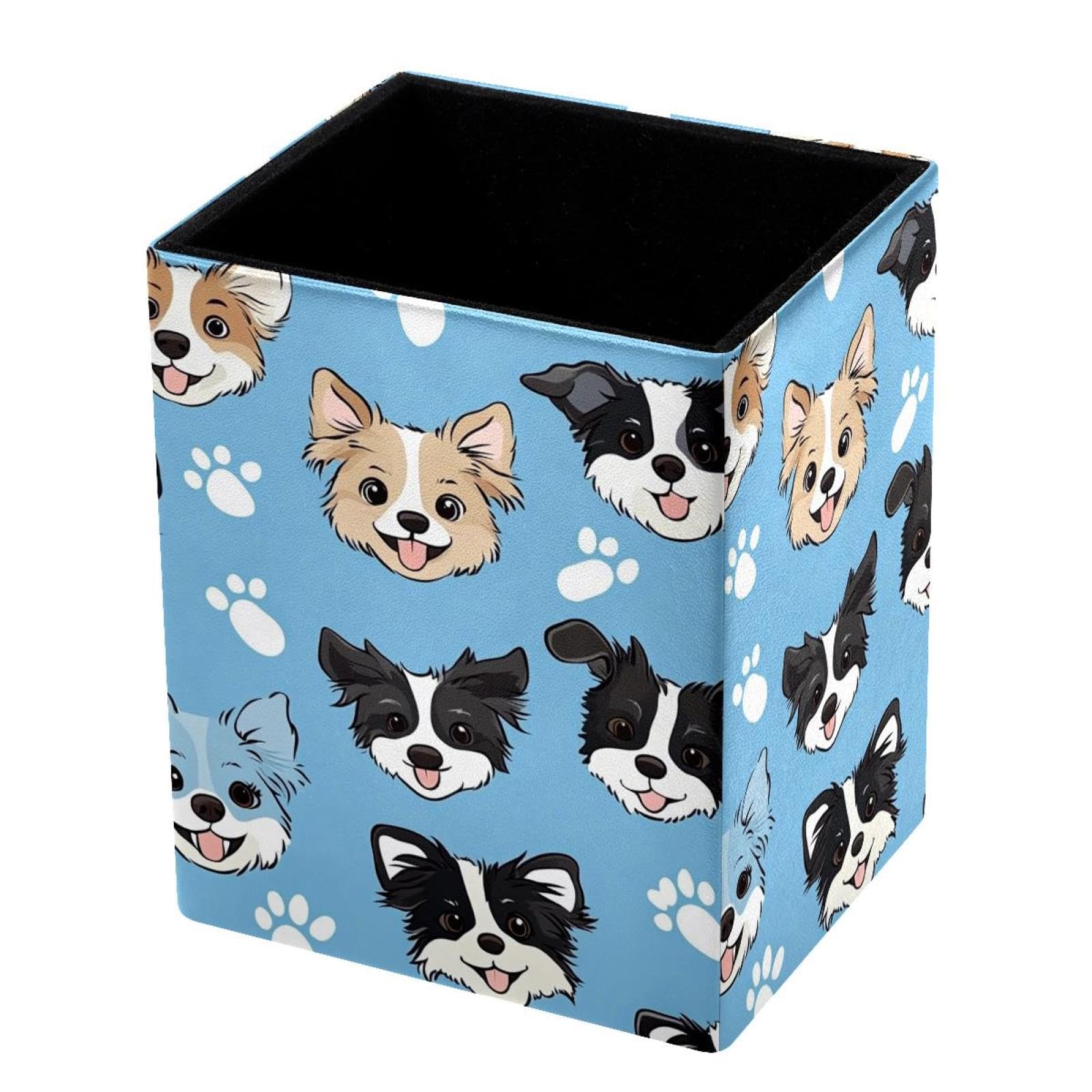 FWJZDSP Pencil Holder for Desk Pen Pouch with Lovely Dog Heads Capacity Pen Cup Leather Makeup Brush Holder for Office Desk Organizer
