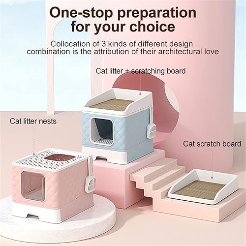 Miniatura 3 de Caja de arena para gatos con tabla de rascar, caja de arena para gatitos de gran espacio con bandeja y cuchara, inodoro para gatos pequeños del