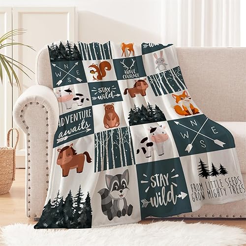 Miniatura 3 de Manta de animales del bosque para niños y niñas, manta de animales del bosque de la selva, regalo de ciervos de oso para niños y bebés, manta suave