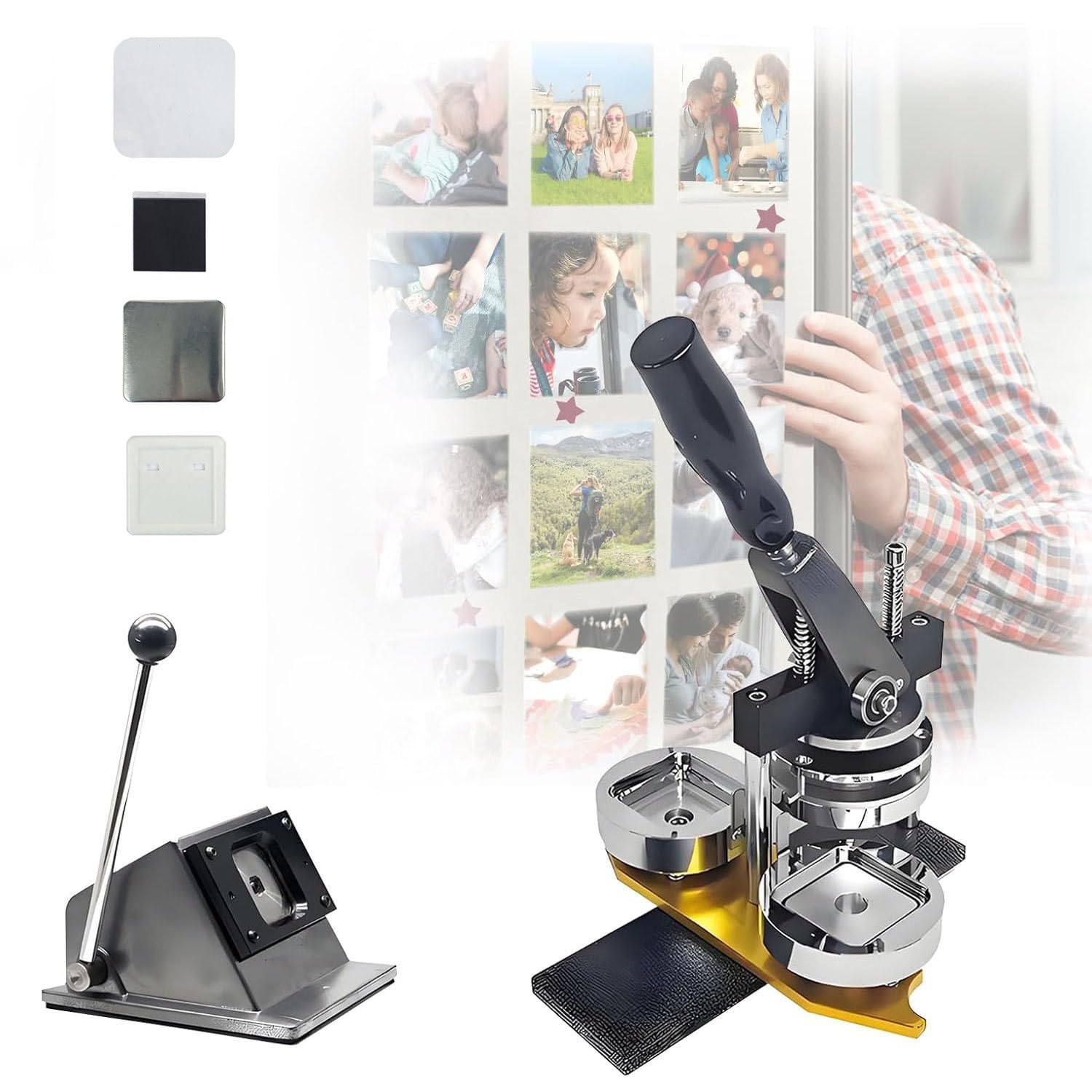 JKJZSALJ Badge Maker Machine,Photo Magnet Machine,Diy Fridge Magnets Maker Machine,50 * 50Mm Button Badge Maker,Used To Decorate Refrigerators,Any Iron Furniture,50 * 50Mm+100Set