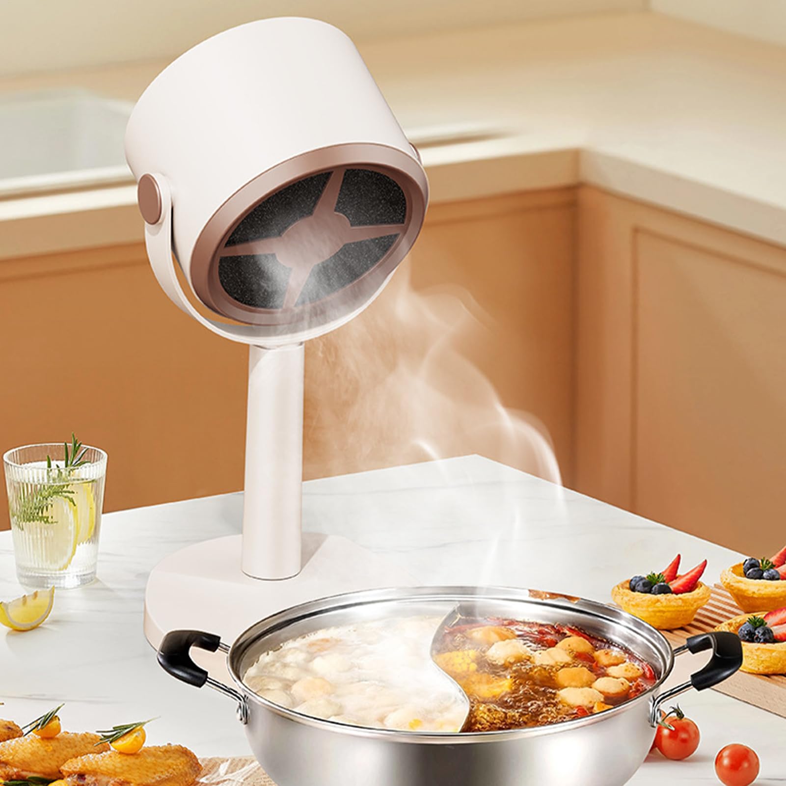 Tragbarer Abluftventilator – geräuscharmer Luftreiniger, mit abnehmbarem Filter, wiederaufladbar, über USB, tragbar, für Geruch, Ofen, Grill, Hot Pot Kochen, Wohnheim