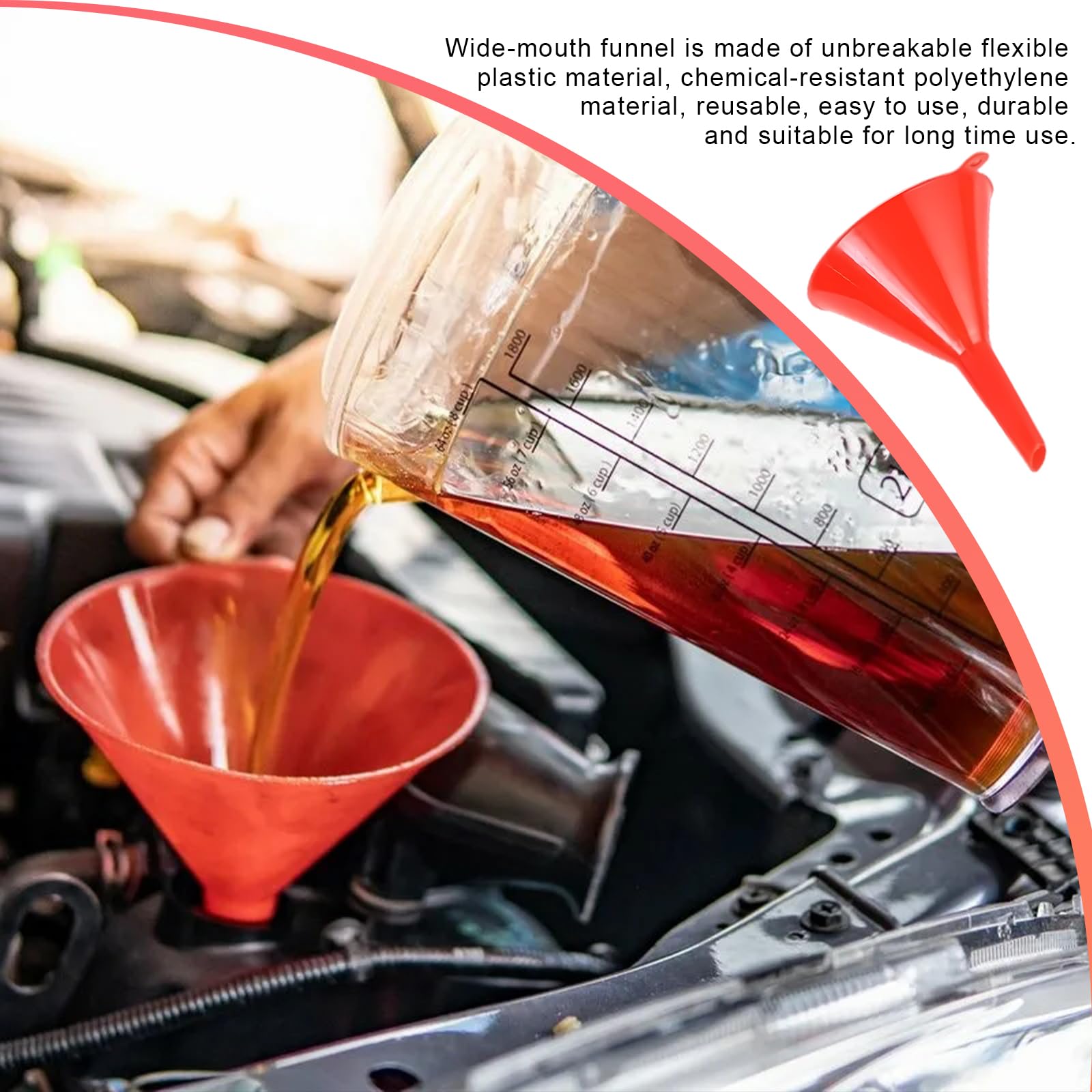 5 embudos de aceite de plástico para uso automotriz, embudo de combustible flexible de boca ancha con manguera y filtro de malla, juego de embudo de aceite grande multifuncional para llenar