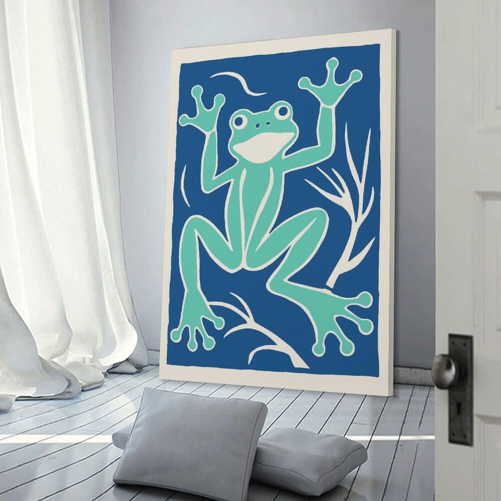 Junmoney Hanging Wall Art Blue Crazy Frog, 20x30inch(50x75cm), for Lounge, Study, Hallway Or Flat Walls, An Adaptable Decor Piece for Home Use