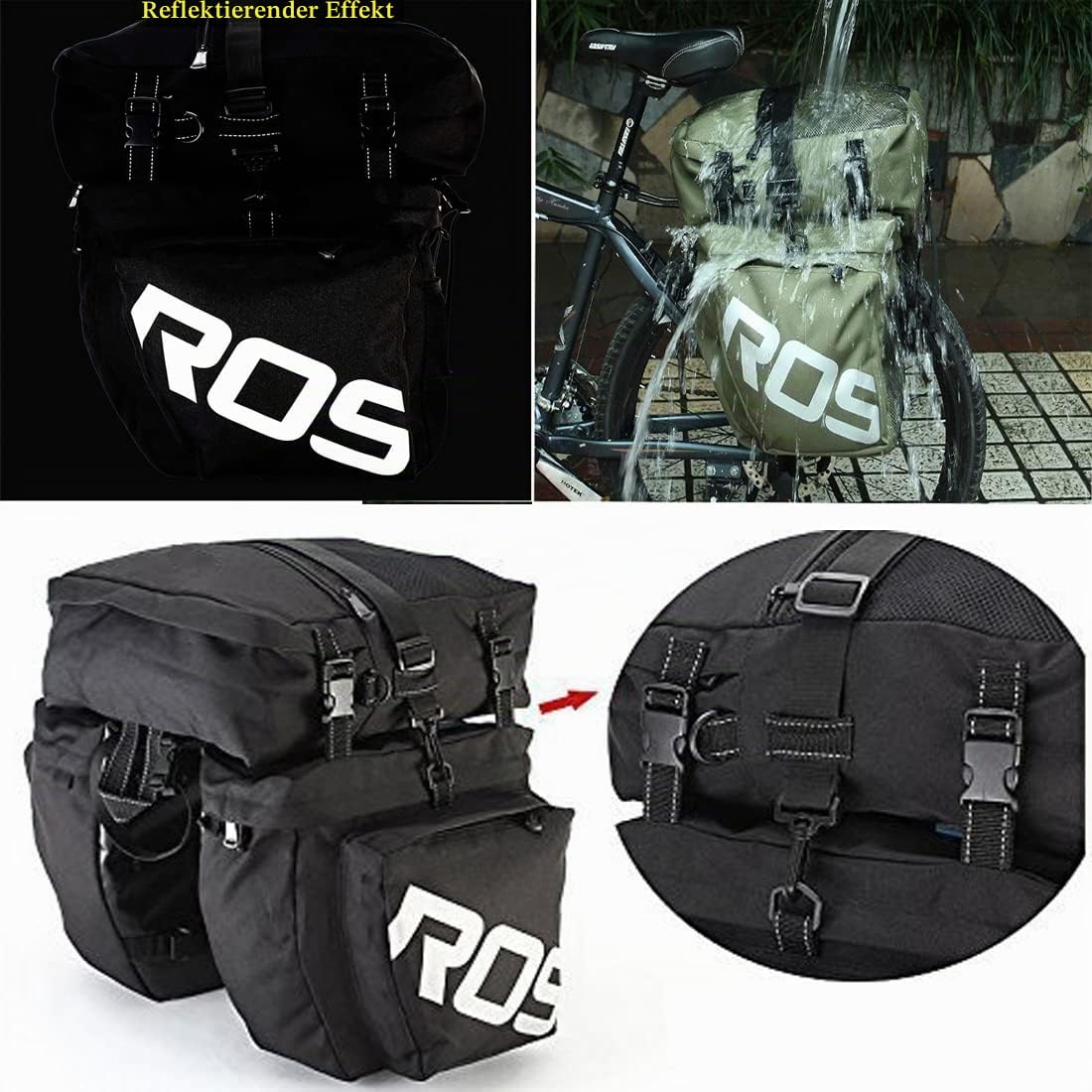 Fahrrad-Gepäckträgertasche, 3-in-1, 37 l, wasserdicht, Fahrradtasche für Rücksitz, Kofferraum, Satteltasche für Mountainbikes mit abnehmbarem Schultergurt und reflektierendem Schild