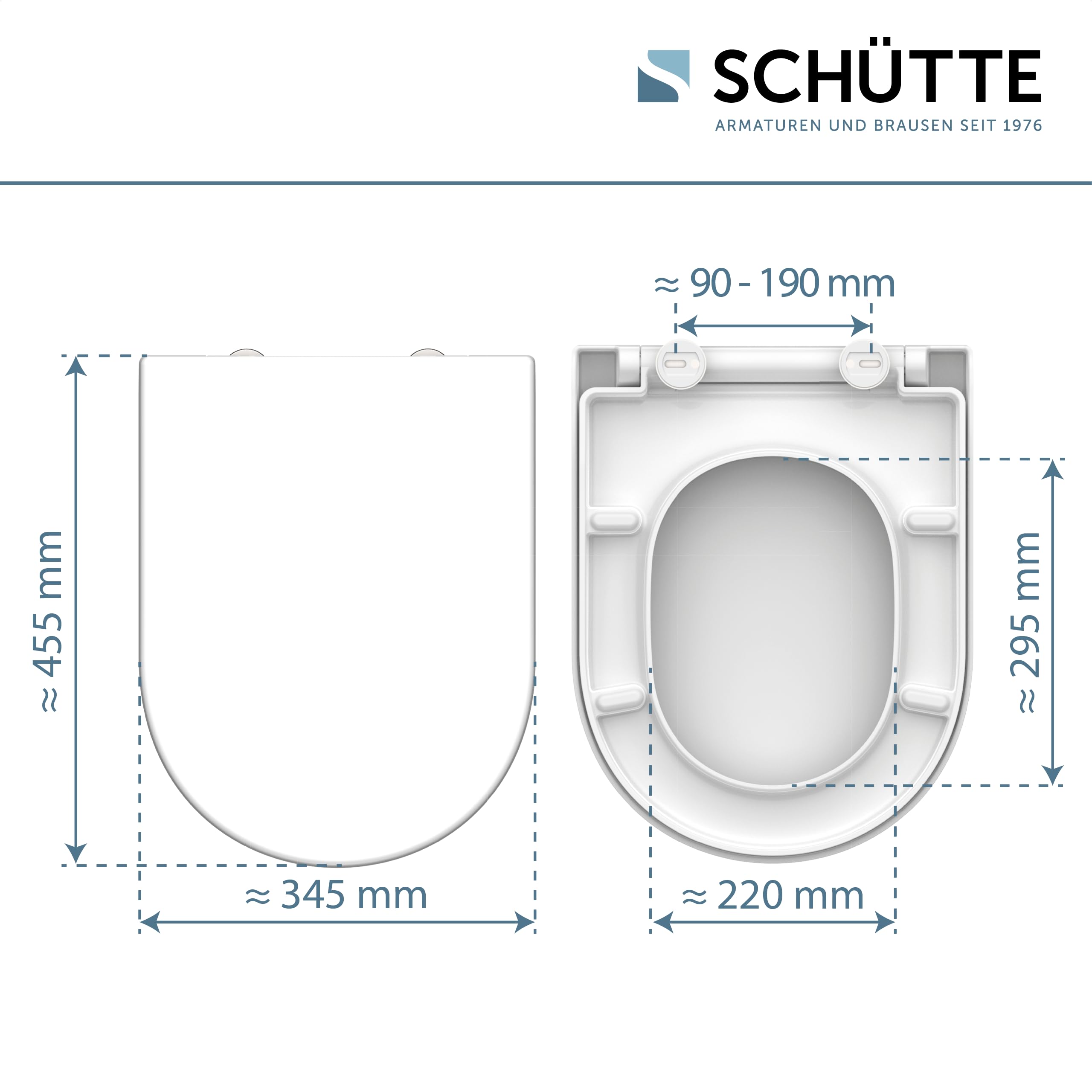 SCHÜTTE WC Sitz Duroplast D Form, Toilettensitz mit Absenkautomatik und Schnellverschluss für die einfache Reinigung, maximale Belastung der Klobrille 175 kg, Weiß 82910
