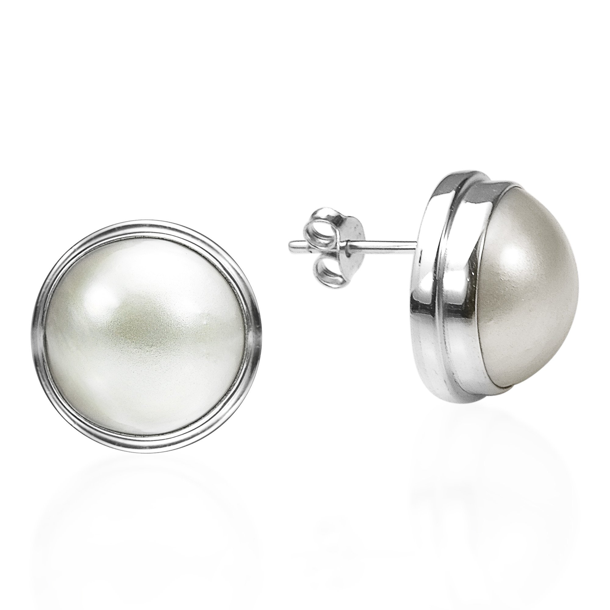 AeraVida Elegant Bridal Statement Sea Mabe Pearl .925 Sterling Silver Post Earrings | Elegant Sterling Silver Stud Earring for women | Bridal Stud Earrings | Casual Stud Earrings, Pearl Metal, not