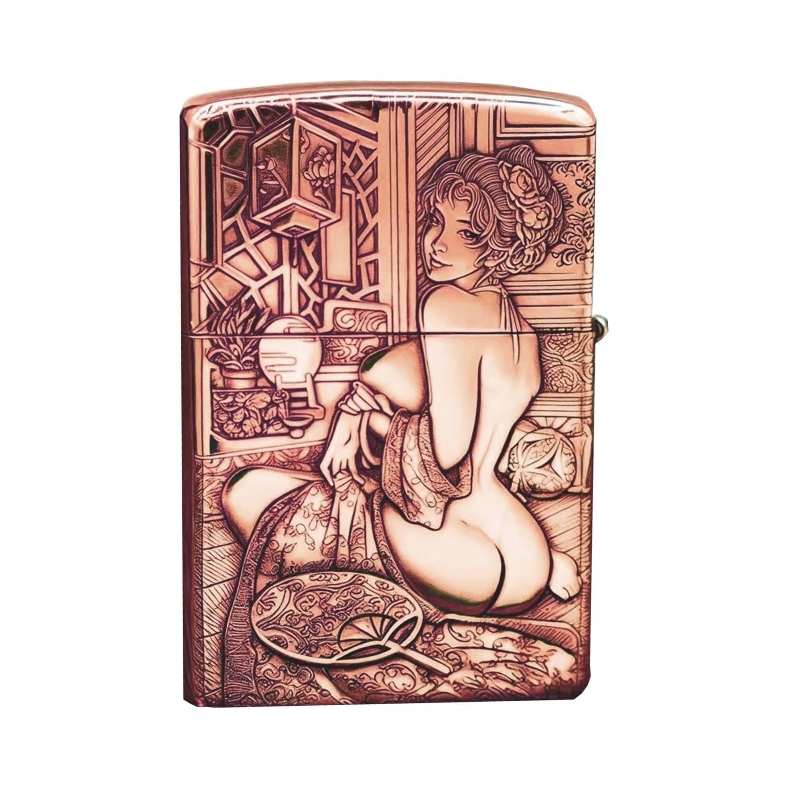 Accendino a Cherosene Vintage con Stampa in Rilievo - Accendini da Trincea in Ottone Fatti a Mano, accensione a Mola Vecchio Stile, Fiamma Morbida Antivento, Perfetto for Candele da(Copper)