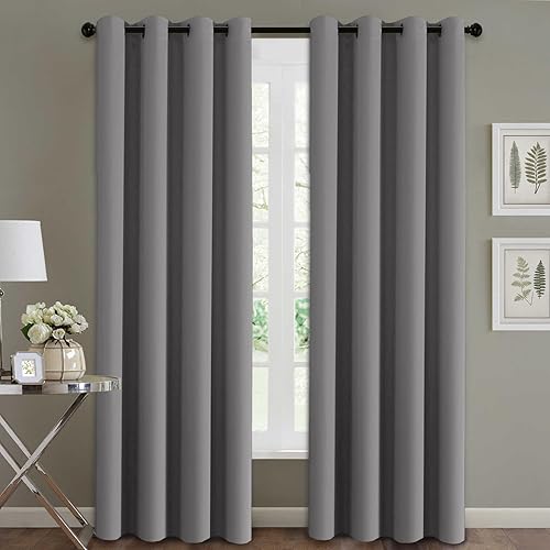 H.Versailtex- Cortinas opacas para oscurecer la habitación, color gris, juego de 2 paneles, 52 pulgadas de ancho por 84 pulgadas de largo, patrón