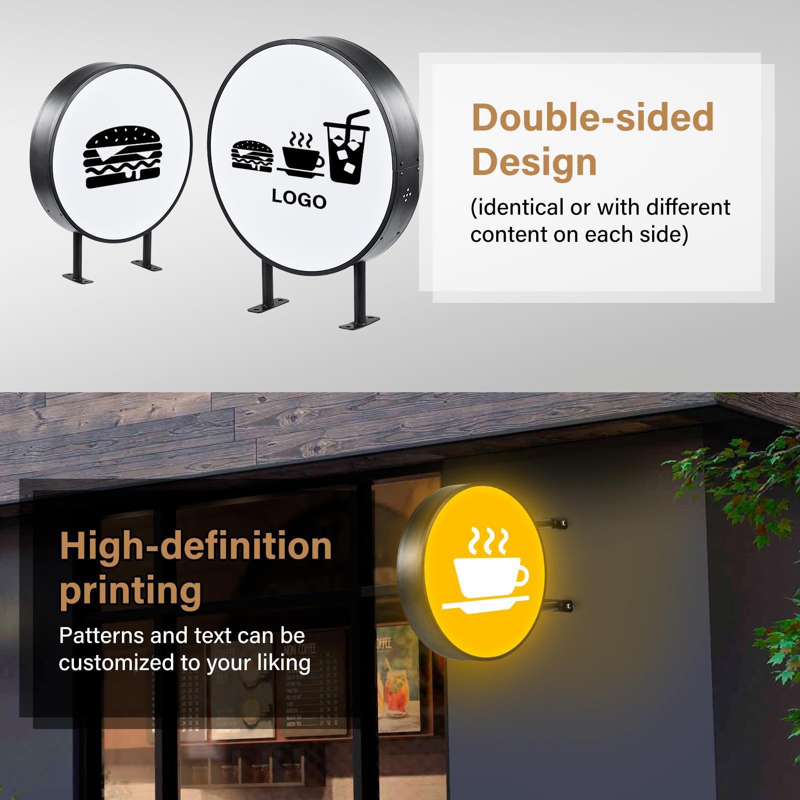 De Luz LED De Doble Cara Letrero De Logo Con Iluminación LED De Doble Cara | IP65 Resistente Al Agua 51 cm Cartel Publicitario Iluminado Para Bar Cafetería Restaurantes Hotel Salón Decoración