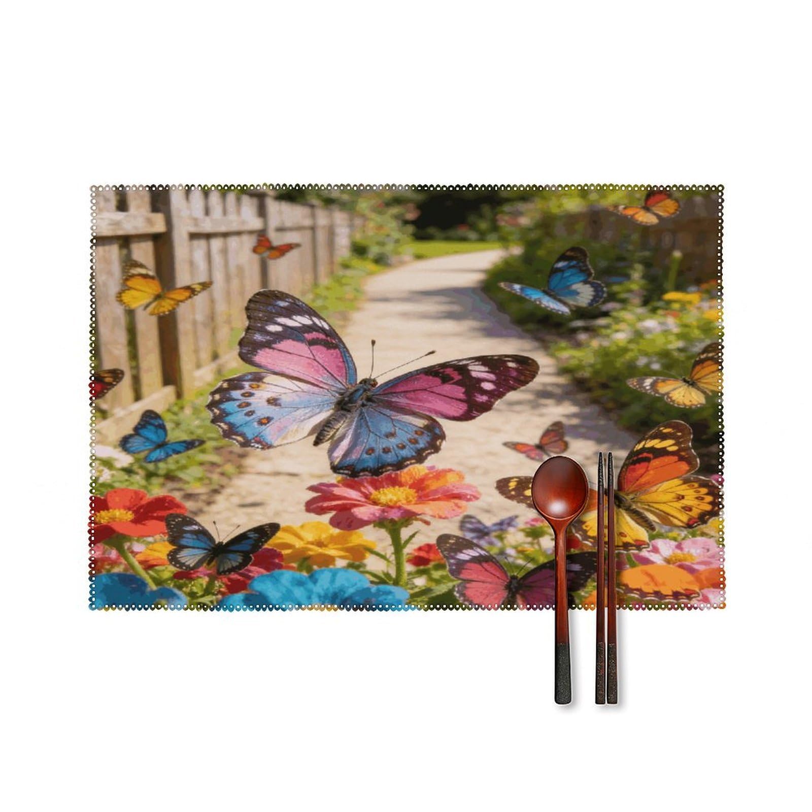 Khauerbc Style Butterfly Dance Along The Flower Path Placemats Set Of 6,Decorating The Dining Table，Canvas Washable Table Mats，Wipe Clean Anti Slip Dining Table Place Mats For Party Kitchen Dining Decoration