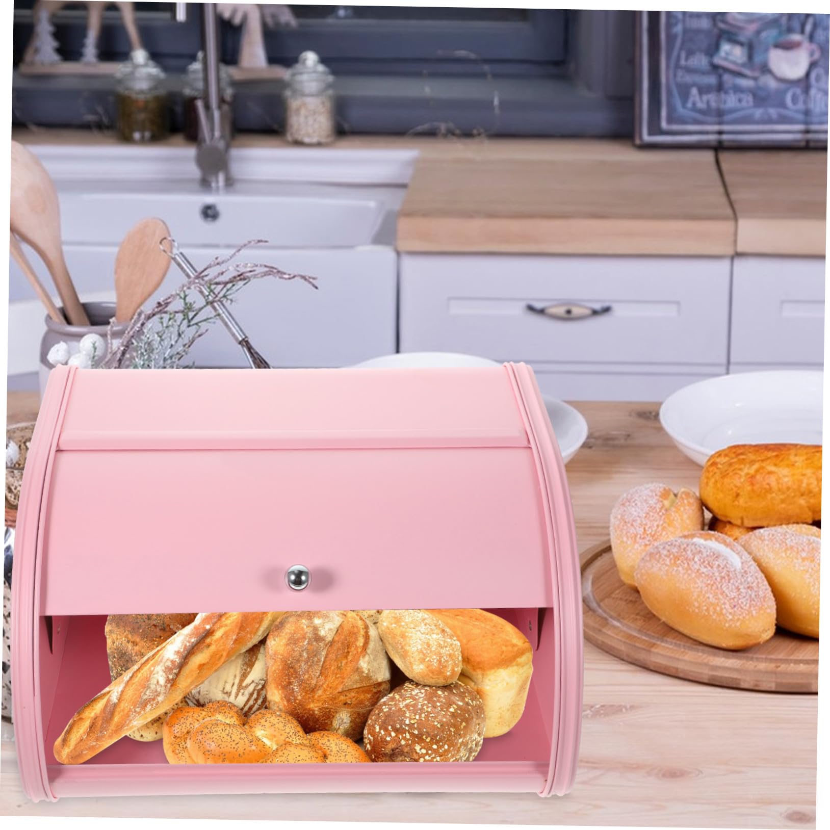 Cassetta per Pane in Ferro Rosa Stile Retrò per Cucina | Conservazione Alimenti, Mantiene Pane Fresco, Adatta a Coffee Shop e Organizzazione Domestica