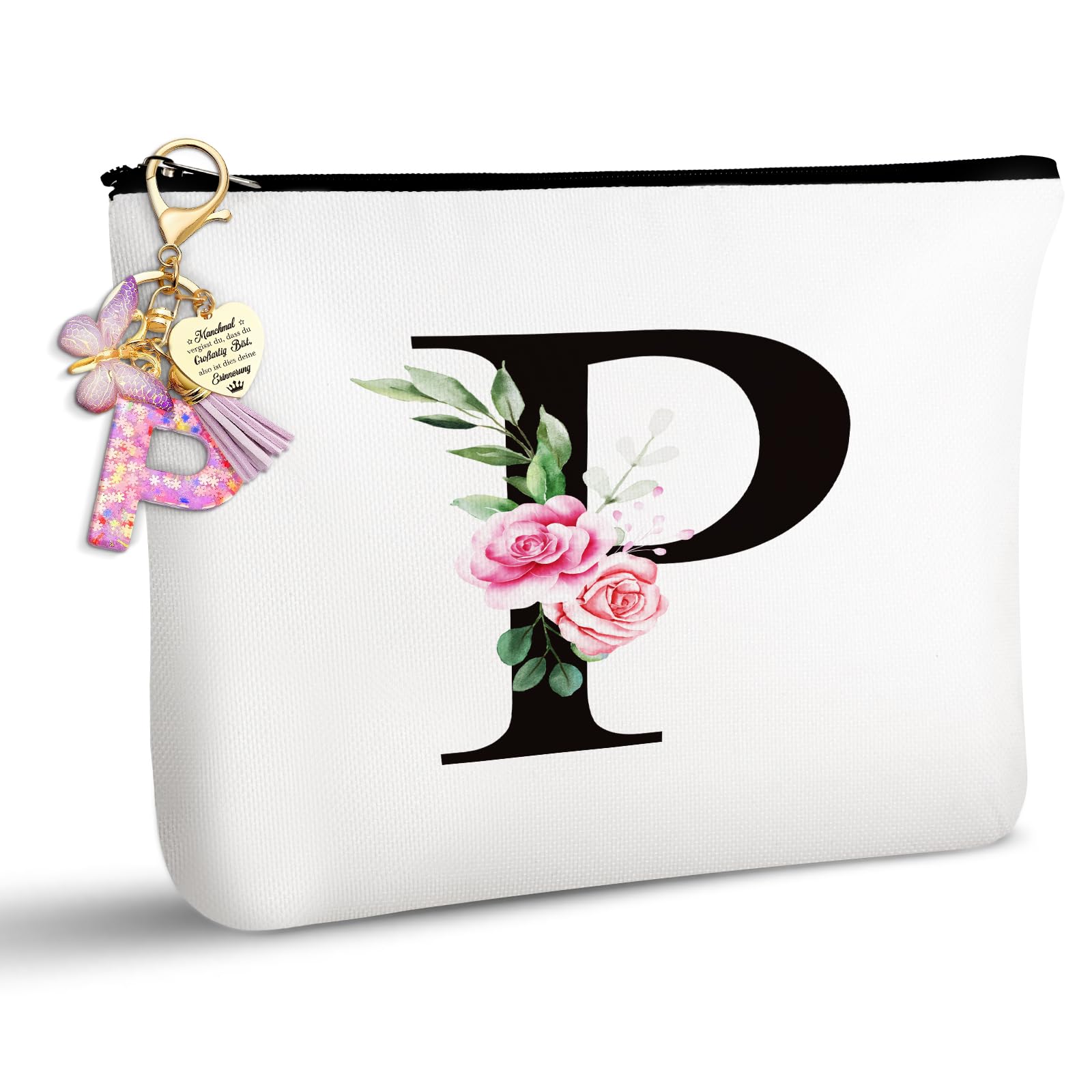 TUZELIYA Personalisierte Buchstaben P Kosmetiktasche - Geschenke für Frauen - Geburtstagsgeschenke für Frauen, Mädchen, Mütter, Beste Freundinnen und Brautjungfern - Schlüsselanhänger Buchstabe