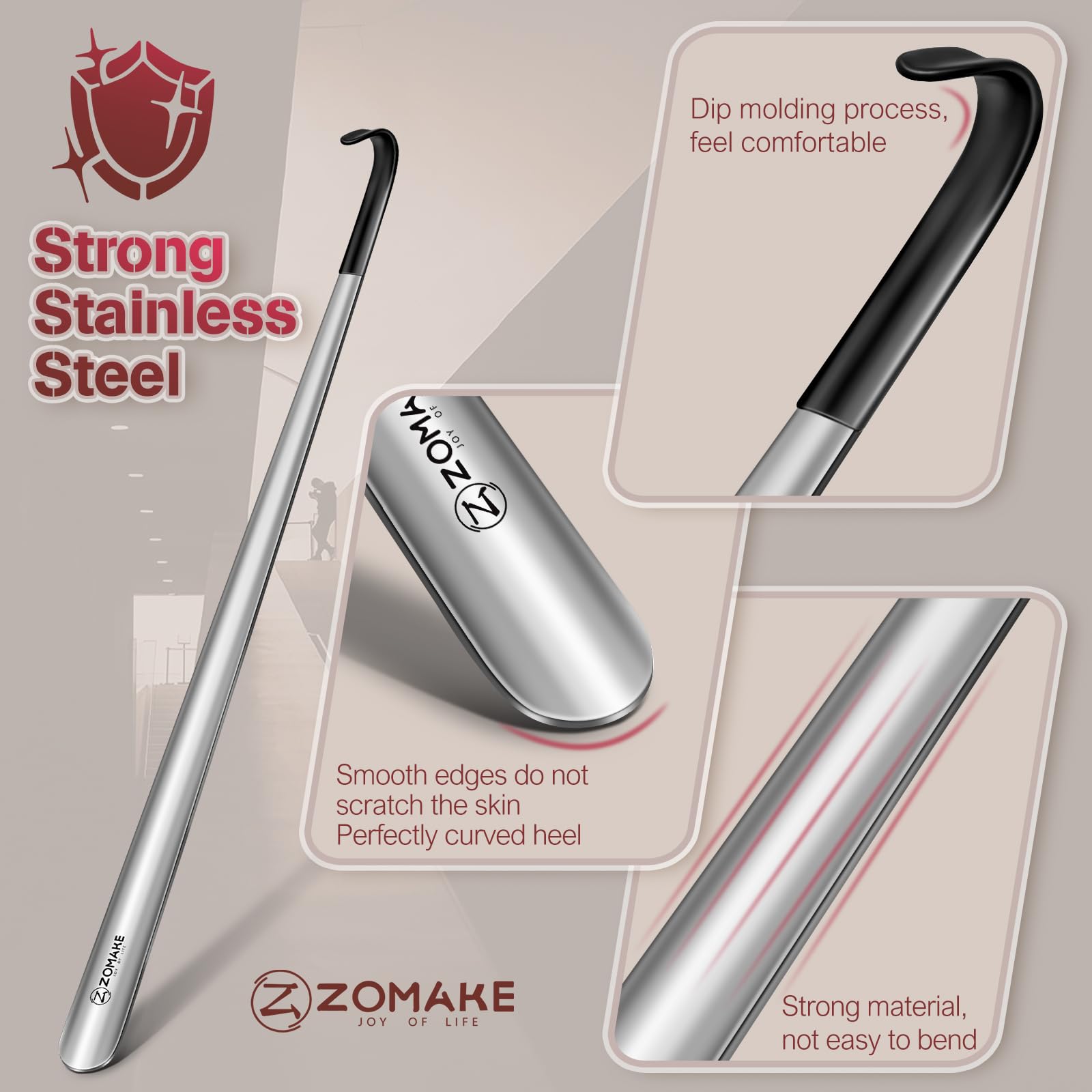 ZOMAKE Chausse Pied Long Metal,72 cm / 80 cm Extra Longue Chaussé Pied Métal Grand Chausse-pieds Long Manche Avec Crochet,Inoxydable Chausse Pieds 19 cm pour Toutes les Personnes