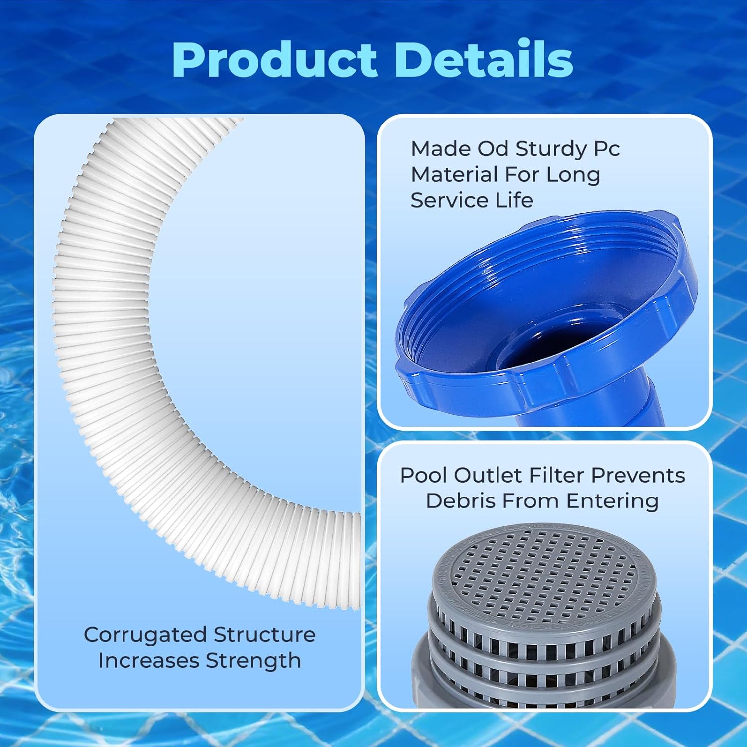 8 PCS in tex 25022E/25016 Water Jet Connector Kit for Above Ground Pools - Includes Skimmer Hose, Adapter B, Strainer Grid & Nozzle Plugs Replaces Outlet/Inlet/Pump Fittings