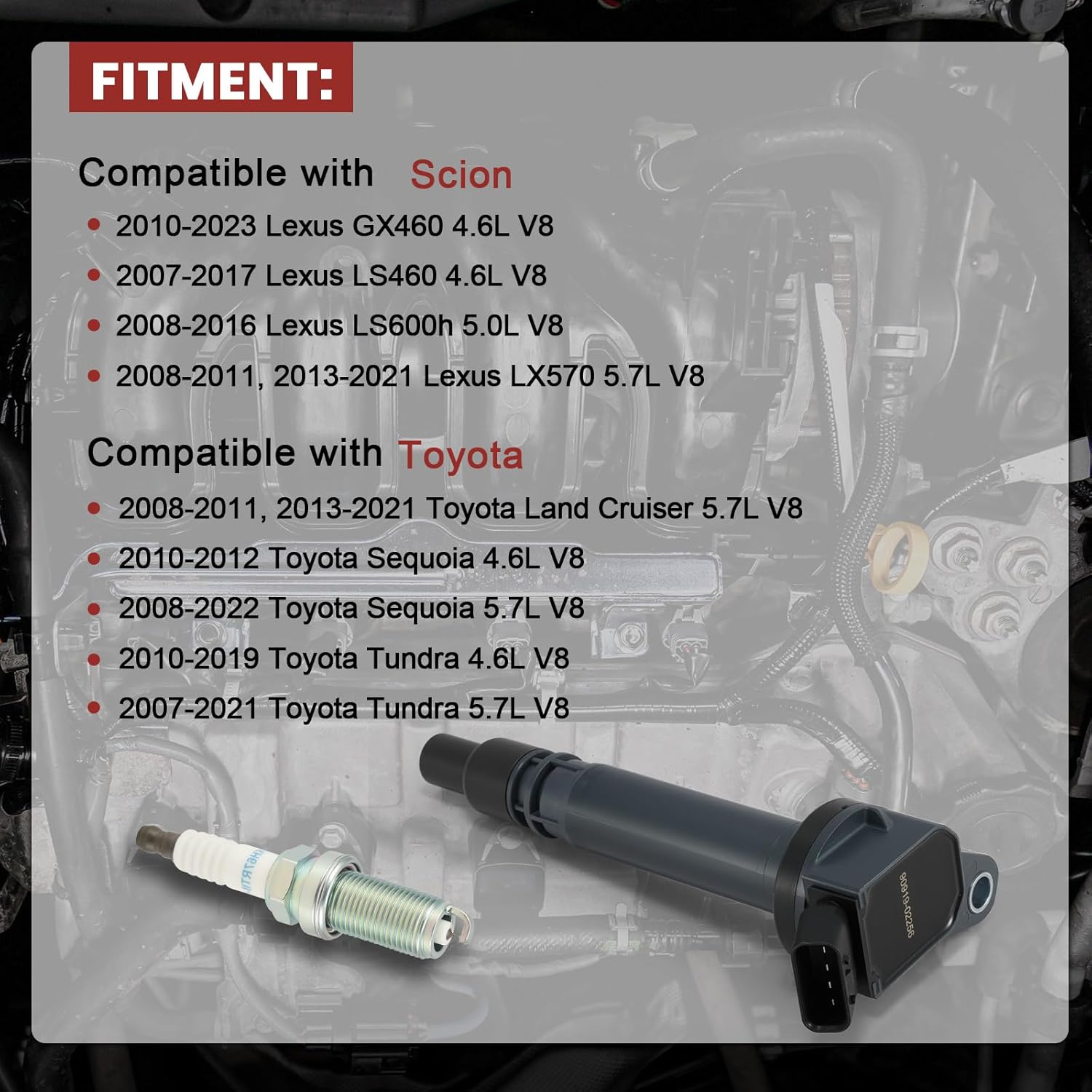 UF487 Ignition Coil Pack and Iridium Spark Plugs Set of 8 Compatible with Lexus GX460 LS460 LS600h LX570 Toyota 2008-2011, 2013-2021 Land Cruiser 2008-2022 Sequoia 2007-2021 Tundra 4.6L 5.0L 5.7L V8