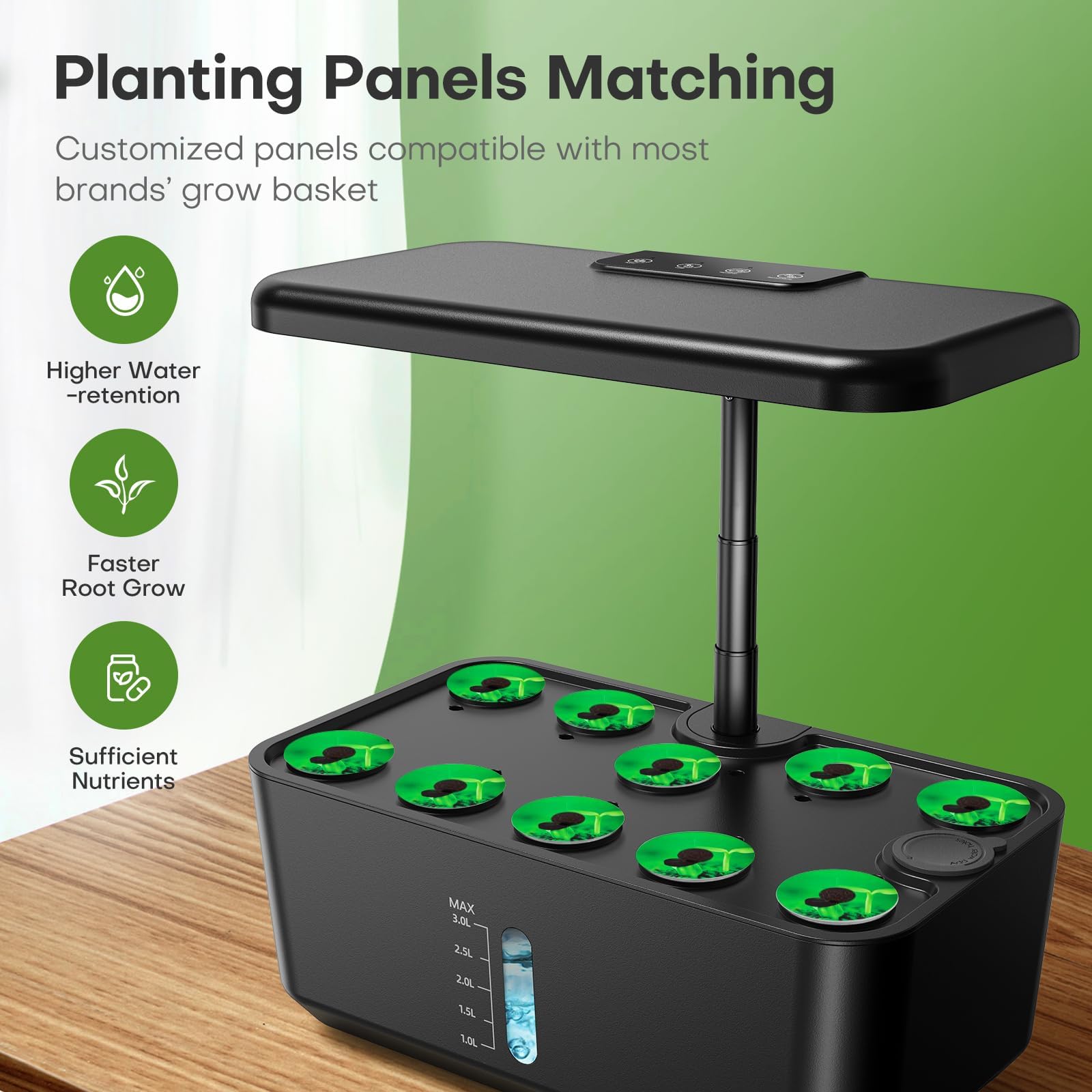 Indoor Garden Hydroponic Growing System: Ahopegarden Plant Germination Kit Aeroponic Herb Vegetable Flower Growth Countertop with Grow Light - Planter Grower Rise Harvest (8 Pods, Dull Black)
