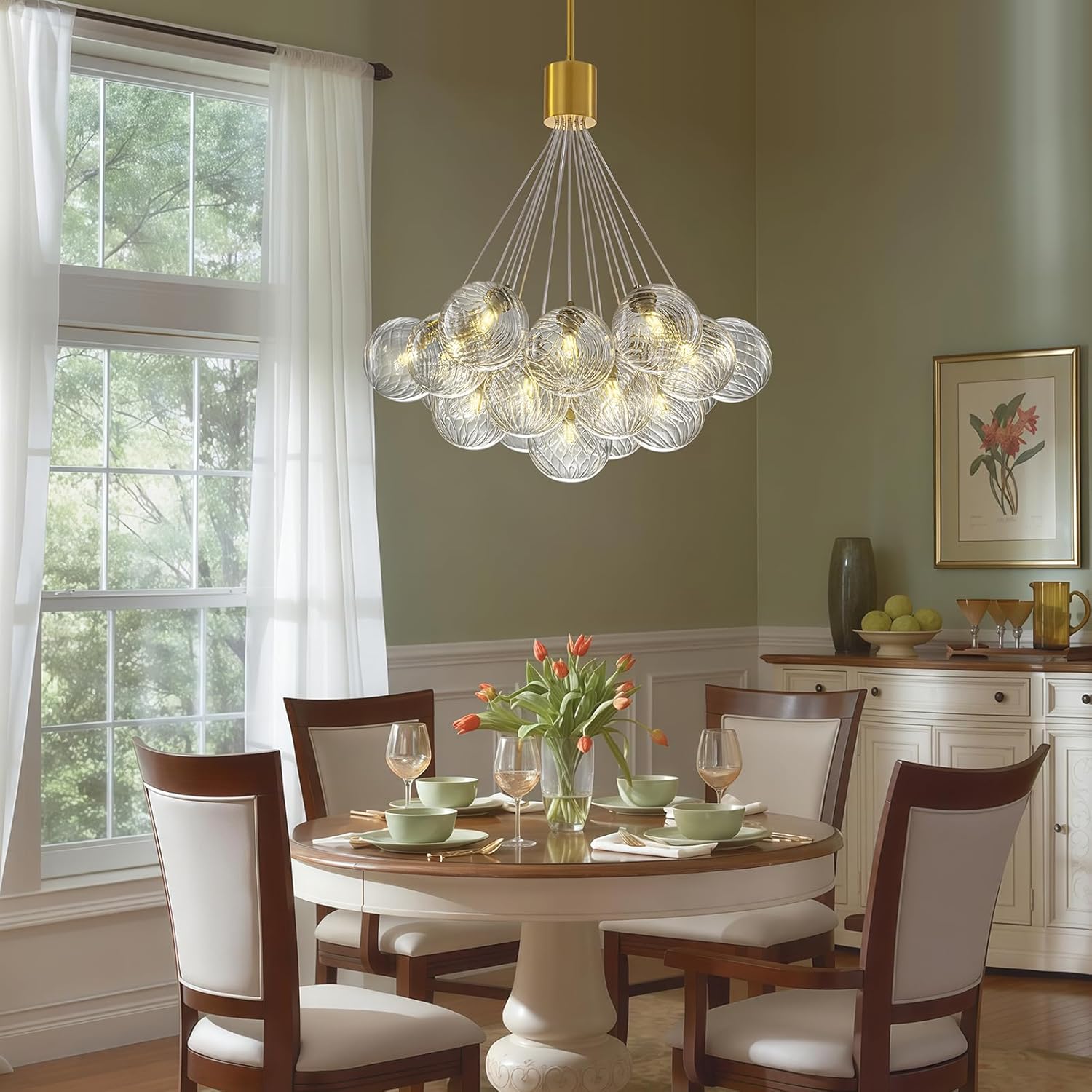 Alynzee 19-Light Brass Gold Chandeliers for Dining Room, 23" Large Handblown Glass Chandelier Light Fixtures Over Table, Modern Mid Century Sputnik Cluster Bubble Pendant Light Fixtures for Bedroom