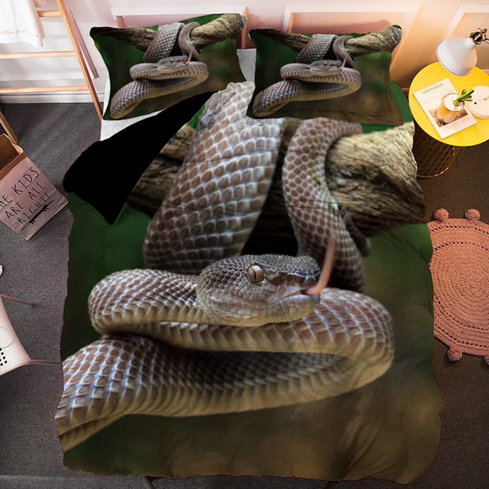 Parure de lit serpent gris 90x190 avec housse de couette microfibre et taie d'oreiller pour ado