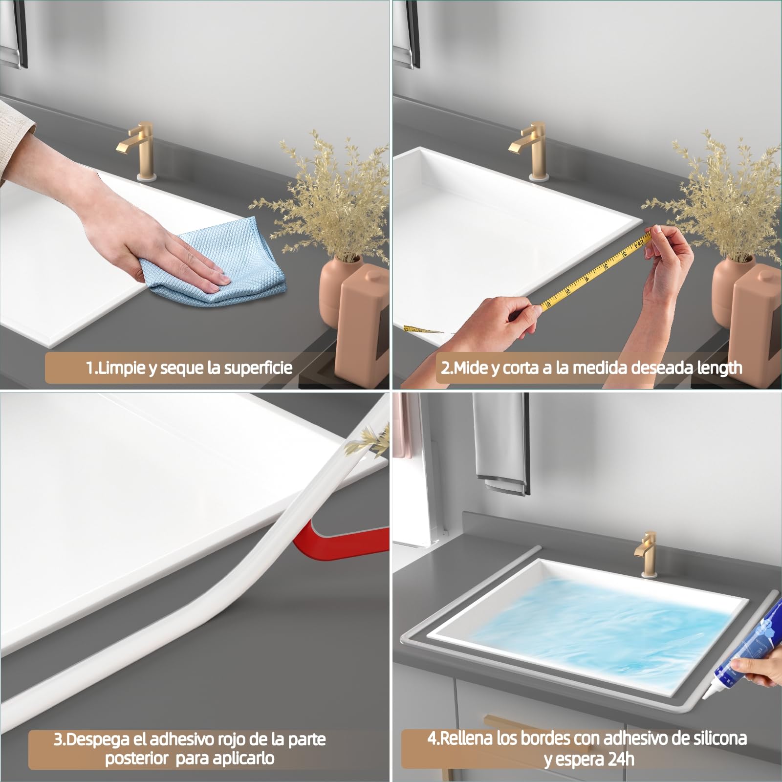 Esufeir 39"/1m Plegable Perfil Silicona Borde Plato Ducha,Autoadhesiva Barrera Ducha Suelo Que No Salga Agua Copete Encimera Cocina,Goma Burlete Junta Vierteaguas Mampara Baño,Umbral Ducha Tira,Blanco