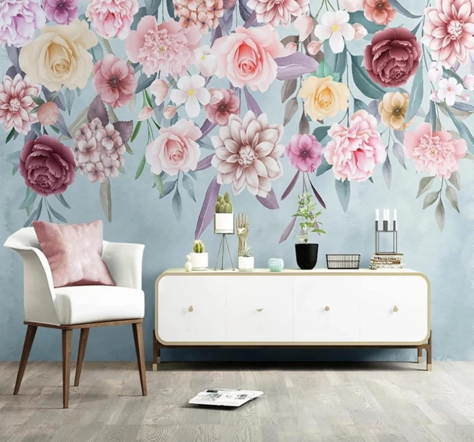 Hand Drawn Cosy Beautiful Pastoral Floral 3D Wallpaper Easy Install Feature Office Living Room Sofa Bedroom TV Background Wall Decoration-400cm×280cm