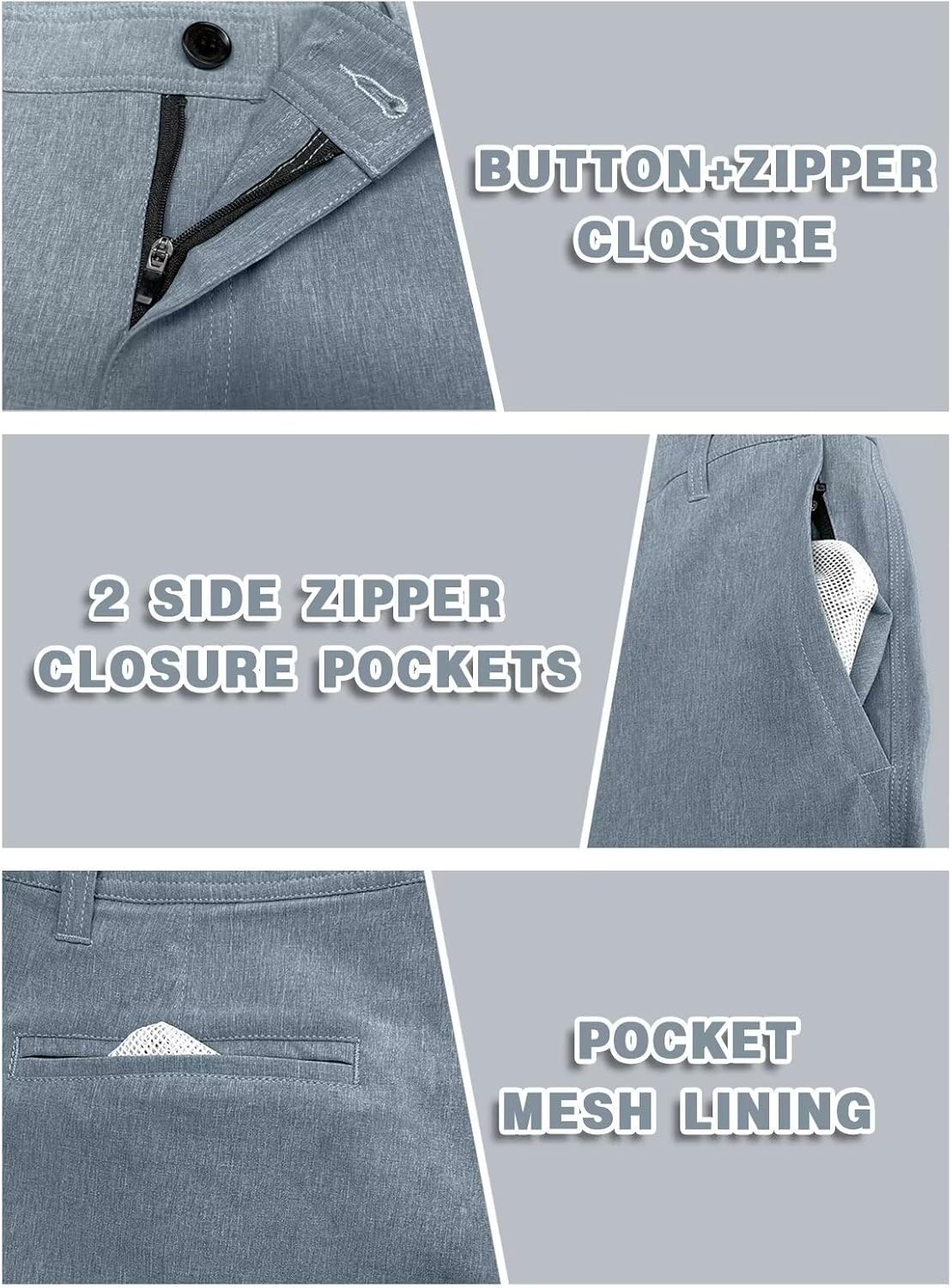 Men's Cotton Summer Beach Shorts Classic Fit Flat Front Stretch Solid Chino Golf Shorts - Image 3