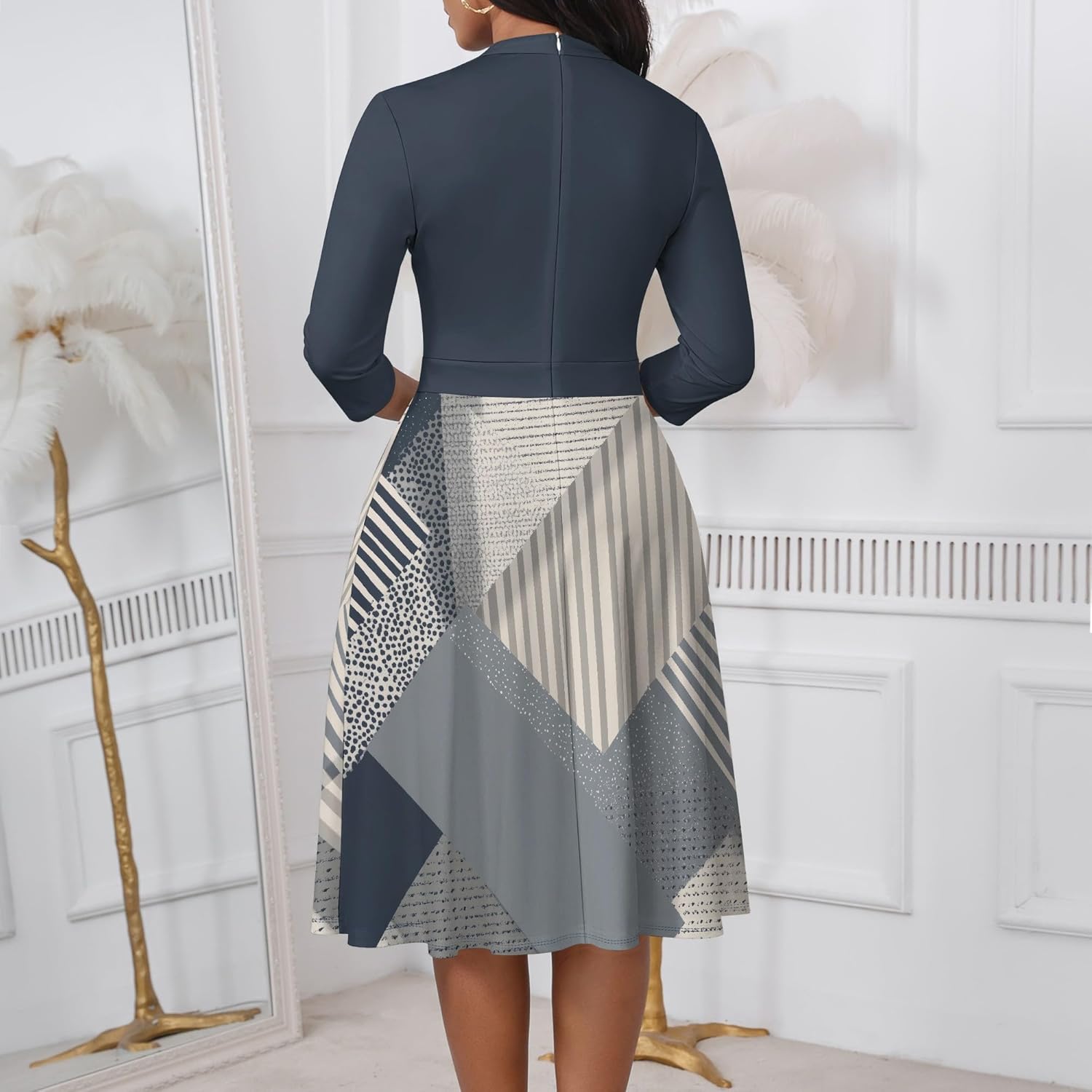 PinkPatty Women's Semi Formal Midi Dresses 3/4 Sleeve Knee Length Modest Dresses for Church Work XL - Image 4