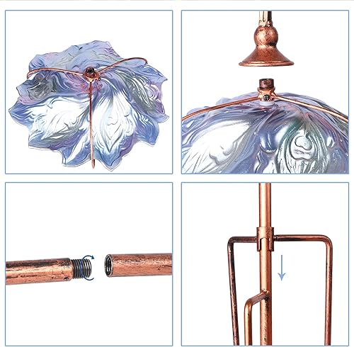 Miniatura 5 de VCUTEKA Baño de pájaros de cristal al aire libre BirdBath Comedero para pájaros con estaca de metal decoración de jardín