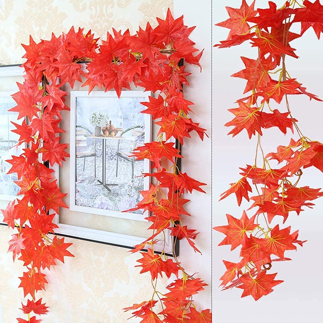 MUNDEYA Orange Artificial Garlands Hanging Leaves Vine Creeper Plants for Home Decor Main Door Wall Balcony Office Decoration Party Festival Craft (8 Feet) (Pack of 3)-image-12