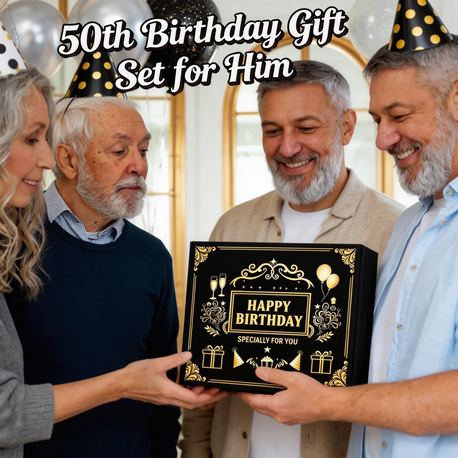 Juego de vasos de whisky de regalo de 50 cumpleaños para hombres, regalos geniales para hombres de 50 años con delantal de cristal de whisky de 11 onzas, gorra de béisbol, llavero, abrebotellas