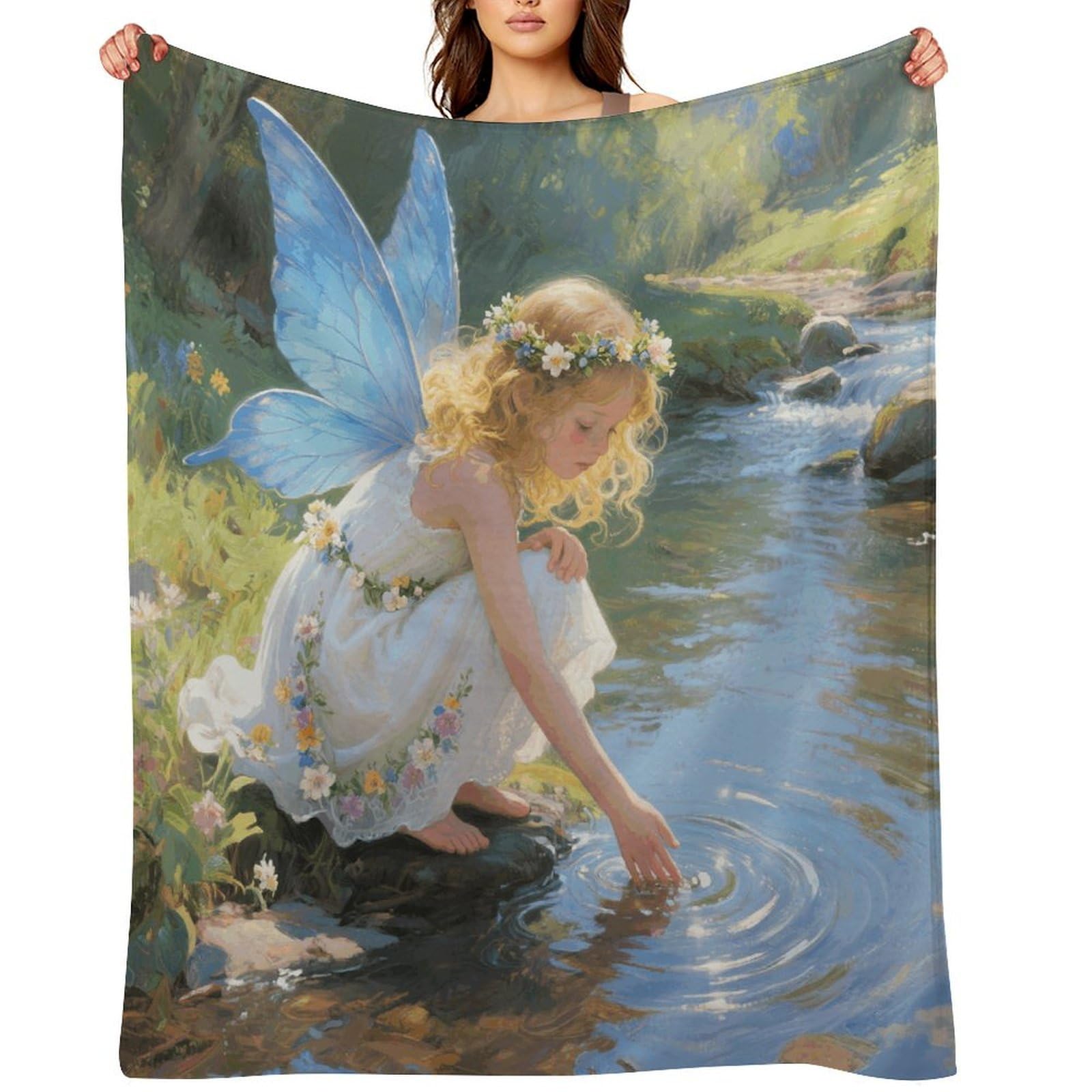 Stream Water Flower Fairy Throw Blanket for Couch and Bed Super Soft Warm Lightweight Throw Blankets Cozy Fuzzy Flannel Blanket Personalized Decorative Blankets for Sofa Decor 50"x60"