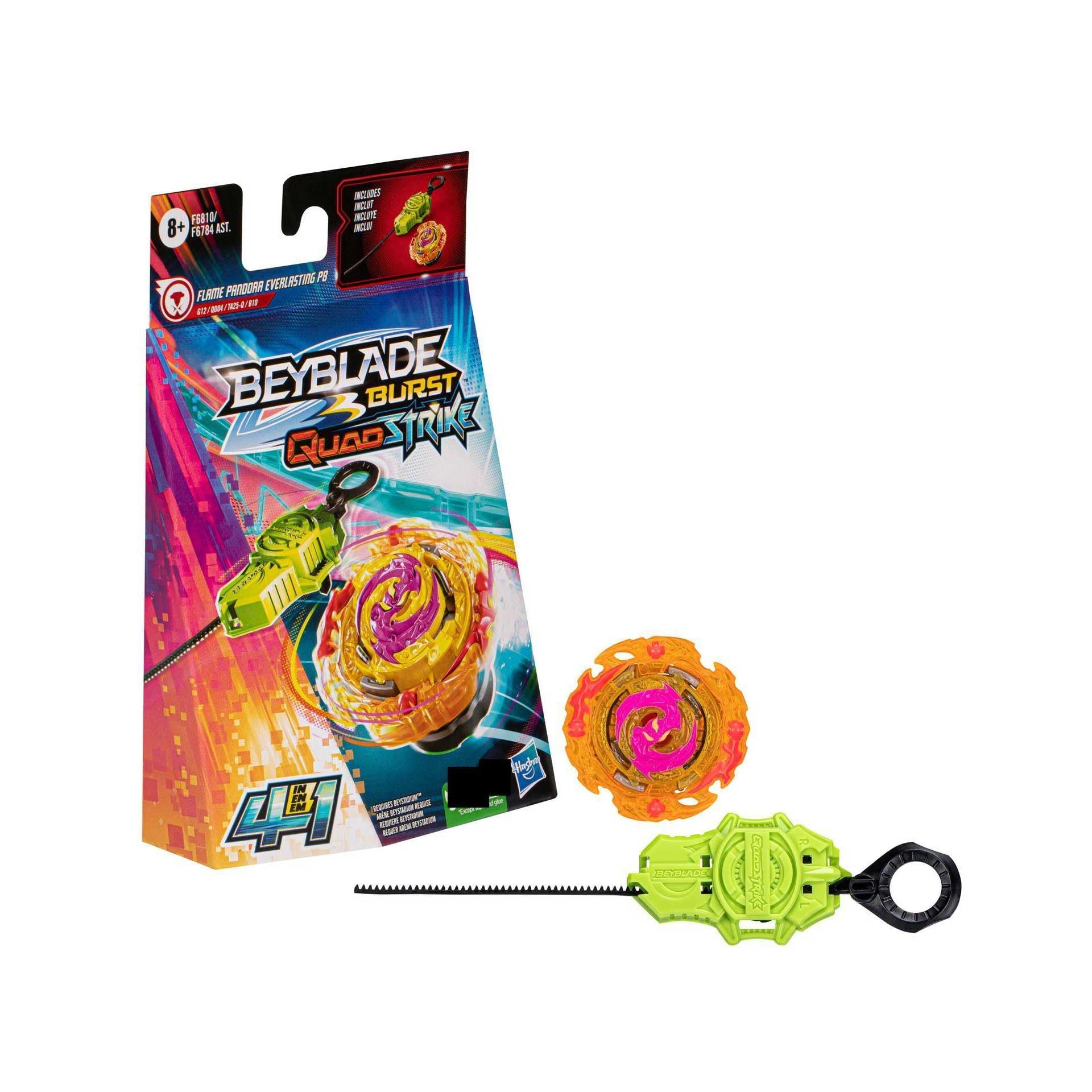 Hasbro Beyblade Burst QuadStrike Flame Pandora Everlasting P8 zestaw startowy do gry w bączki, zestaw zabawek z starterem, średni