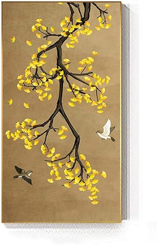 Lienzo Cuadross Ginkgo Flores y Pájaros. Hermosos carteles de plantas impresiones artísticas de pared imágenes de decoración 15.7x31.5 in sin marco
