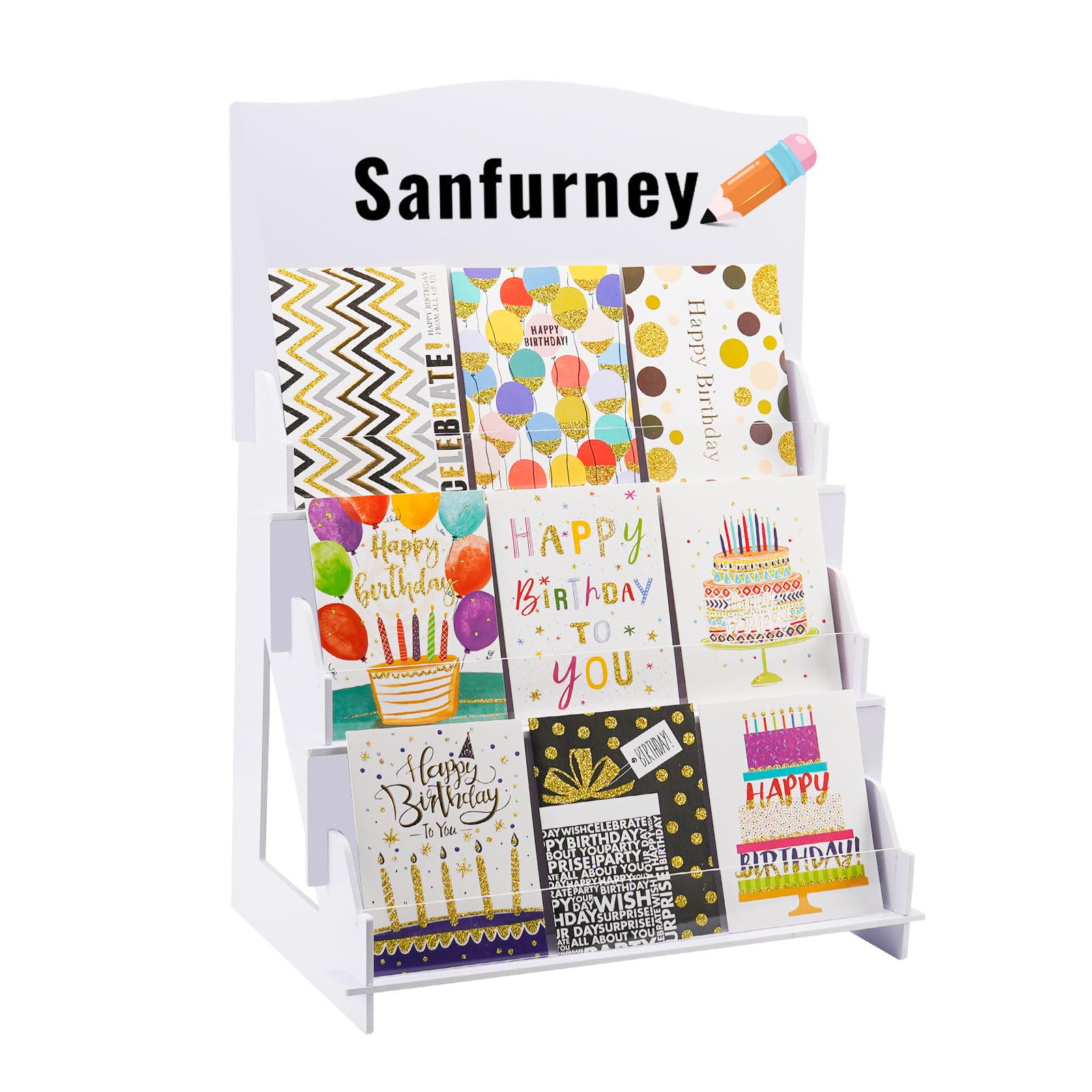 SANFURNEY 3 Tier Greeting Card Display Stand - Clear Acrylic Panels, 15.5" Wide Per Tier, Holds 5x7 Cards