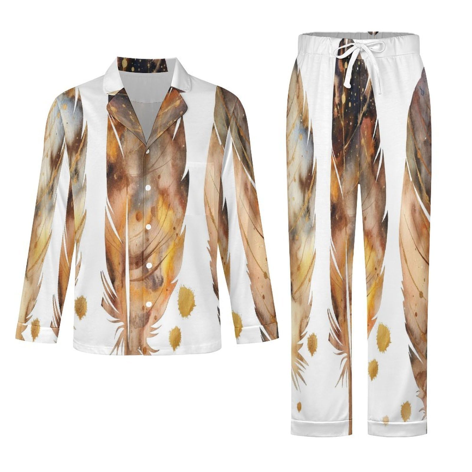 OLEETS Completo Pigiama da Uomo 2 Pezzi - Modelli Astratti Pigiama Invernale Casual Morbido da Notte Completo con Top E Pantaloni A Maniche Lunghe 2 Pezzi Pigiama Largo