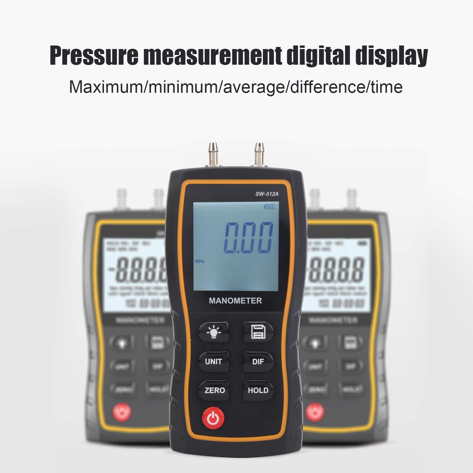 FLEXMAN SW512A Double Differential Digital Manometer, LCD Display Handhold Air Pressure Tester with Kpa mmHg Inhg Psi Mbar Units, HVAC Gas Tester