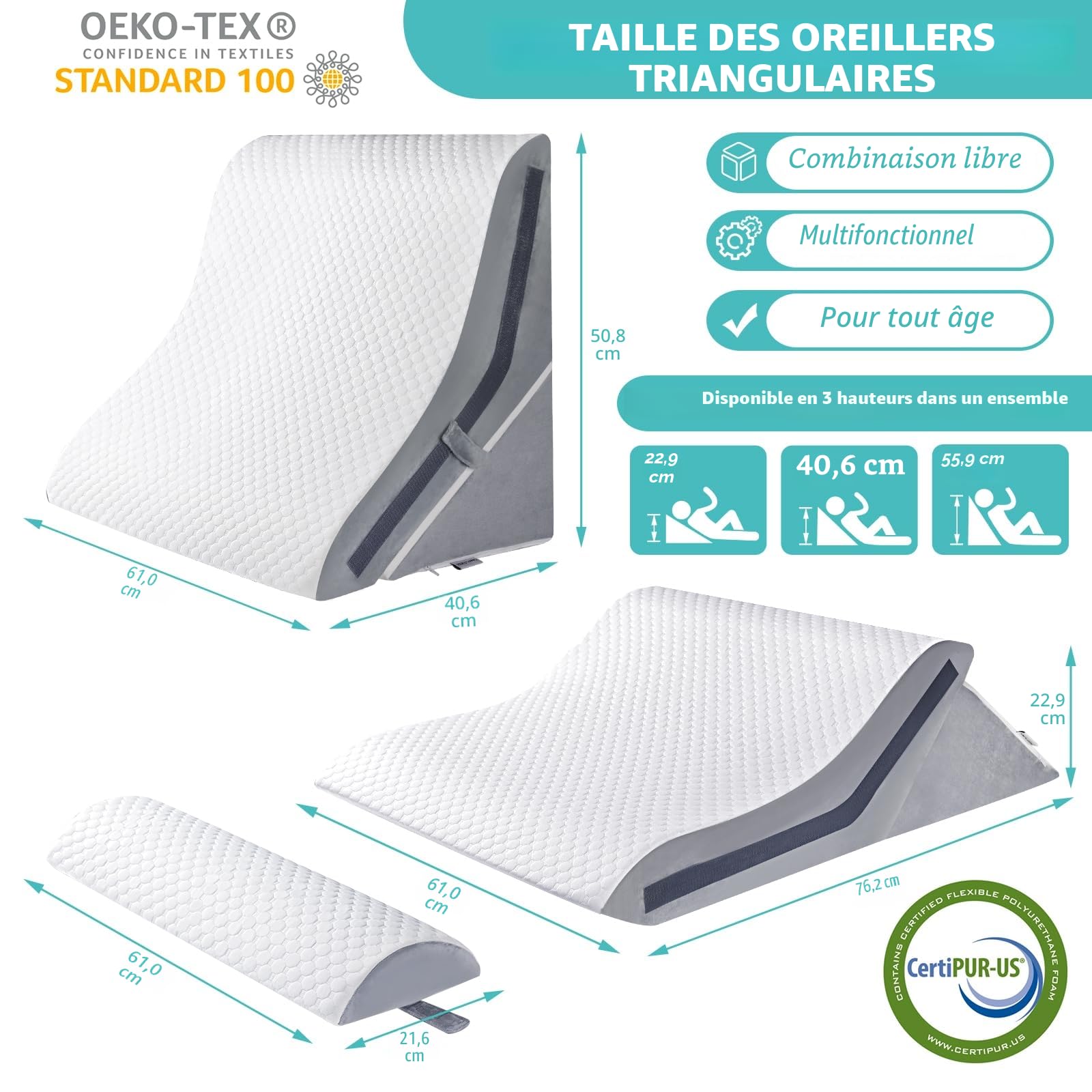 Simpledad Coussin de Lit en Coin pour le Sommeil, Ensemble de Coussin de Lit en Coin Orthopédique, Coussin de Lit en Coin en Mousse à Mémoire de Forme Ajustable 15-en-1 pour Après Chirurgie, Coussins