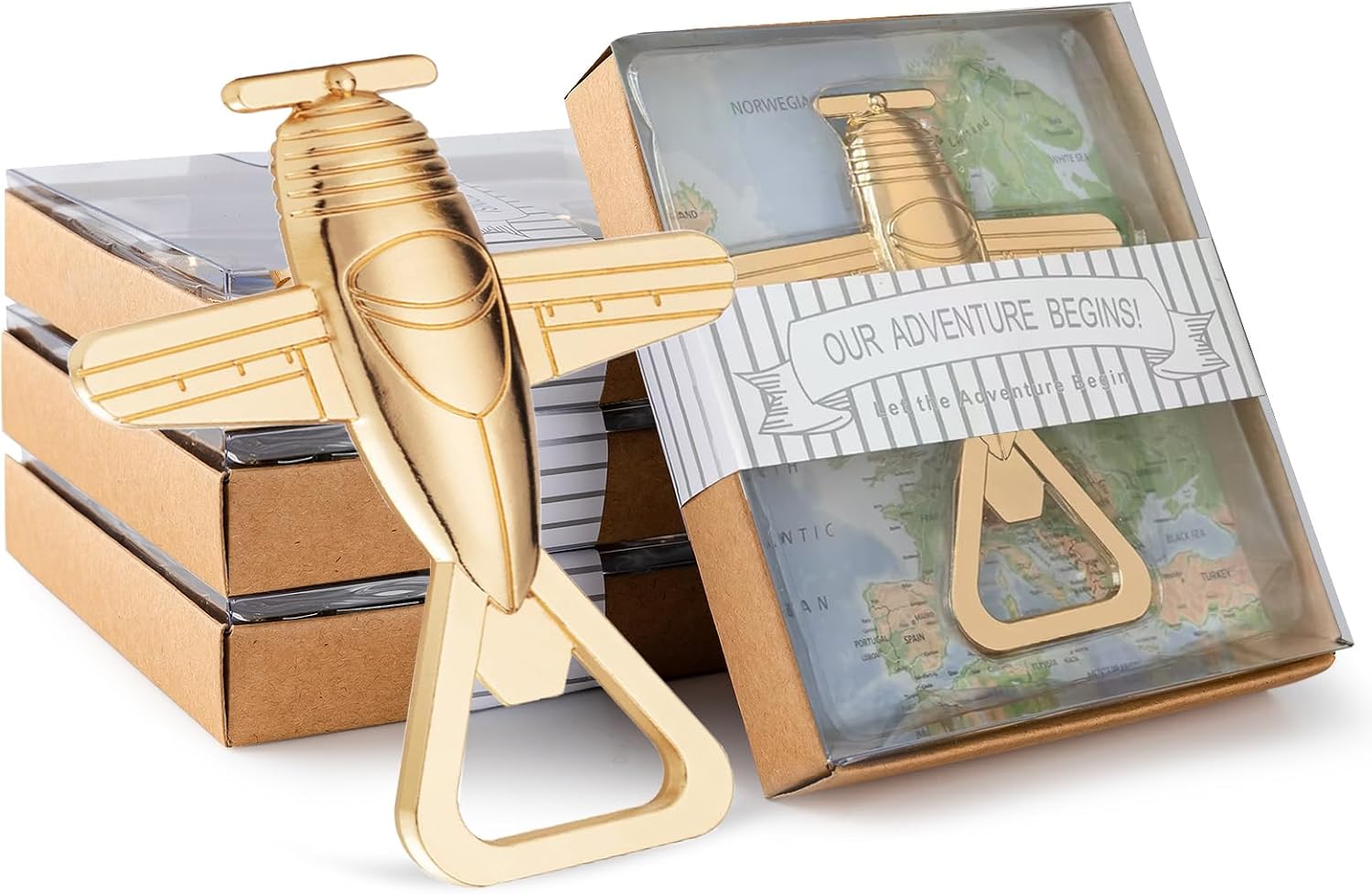 18 Pack Airplane Bottle Opener with Gift Box, Aviation Gifts for Pilots and Travelers, Gold Airplane Bottle Opener Party Favors for Destination Wedding, Graduation, Baby Shower (Jet Plane)