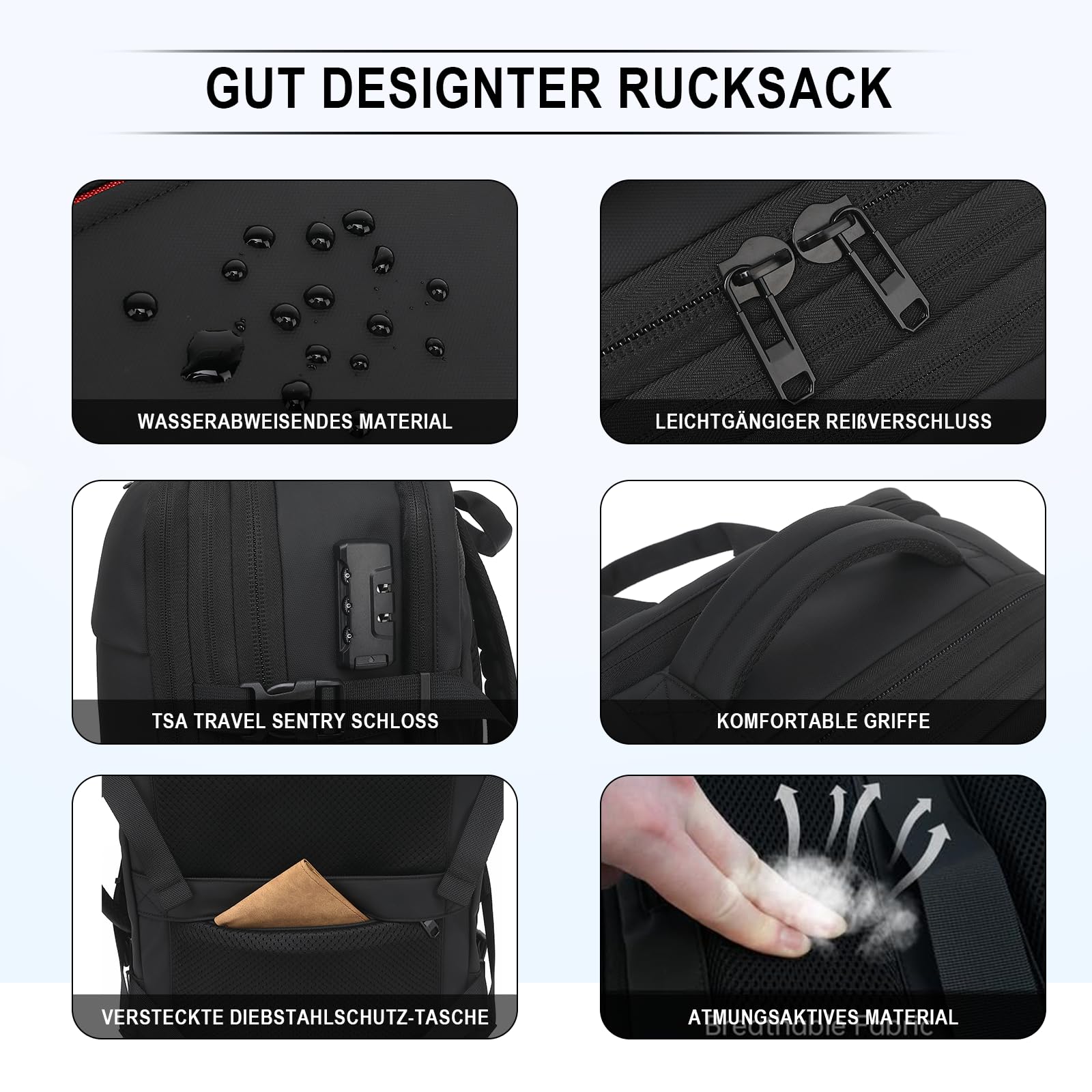 Vakuum Rucksack Airbag Rucksack Handgepäck, Vakuumieren Einem | Knopfdruck Erweiterbarer 60L mit Automatische Vakuum, Trockentrennung, Zahlenschloss für Reisen, Geschäftsreisen und Camping