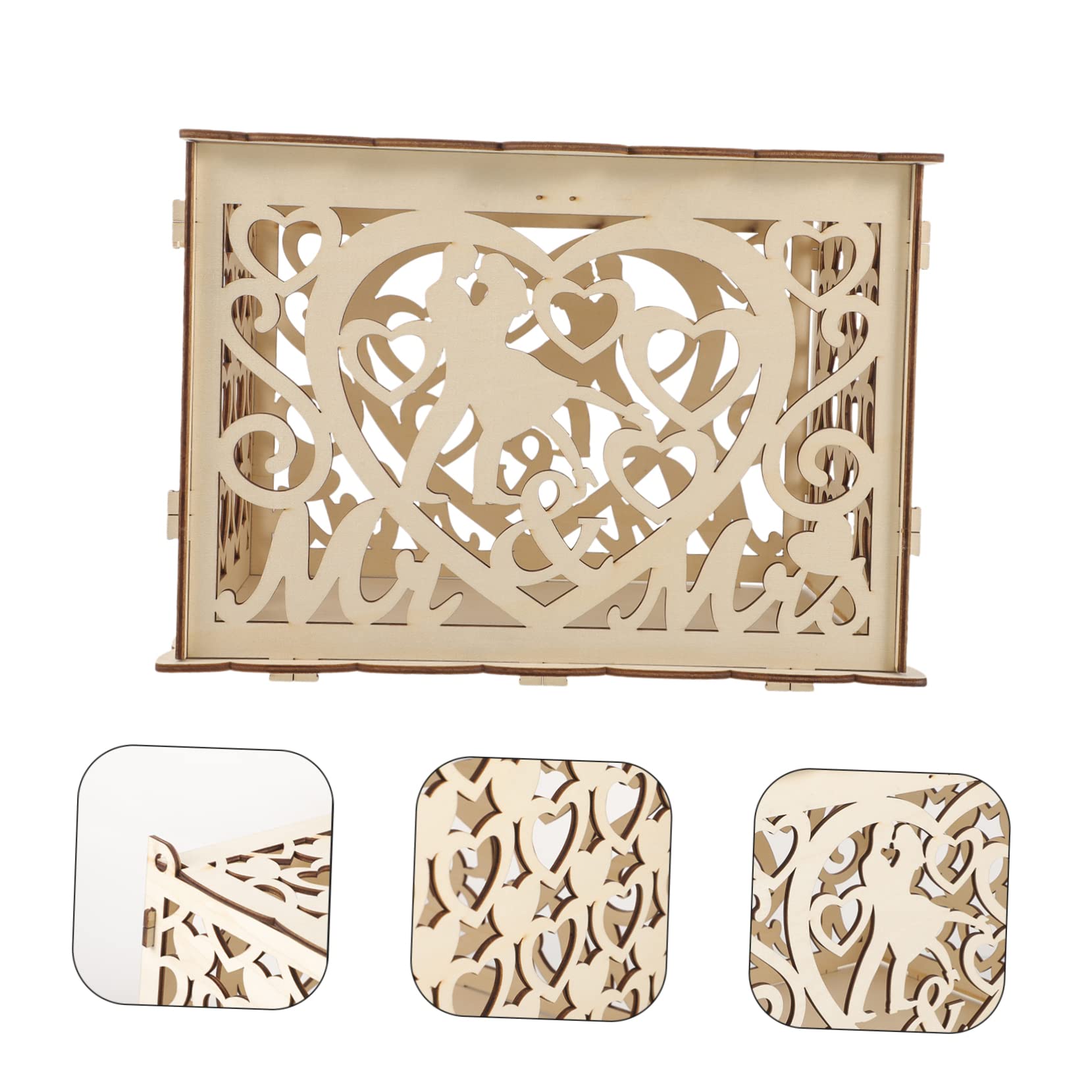 Yardwe Scatola Per Biglietti Di Nozze in Legno Rustico Salvadanaio Per Matrimonio Design Intagliato Per Contenere Biglietti Regalo Denaro e Cartoline